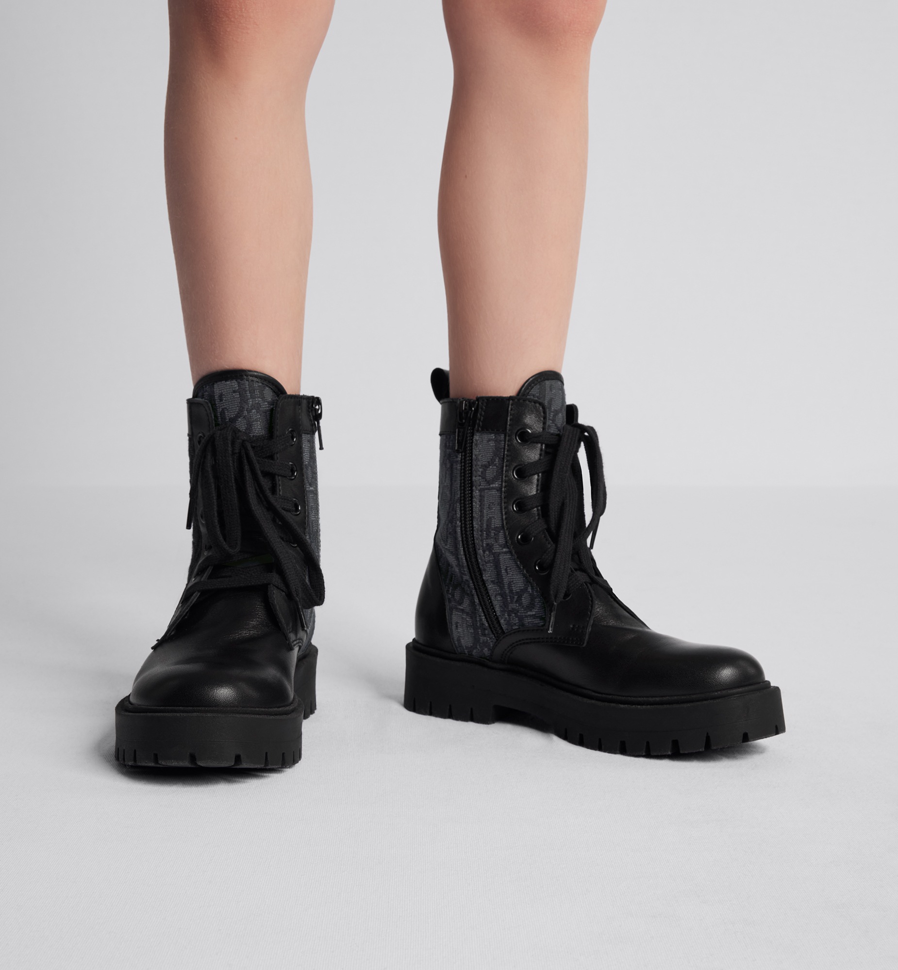Kids' Ankle Boot Black Smooth Calfskin and Dior Oblique Jacquard E11