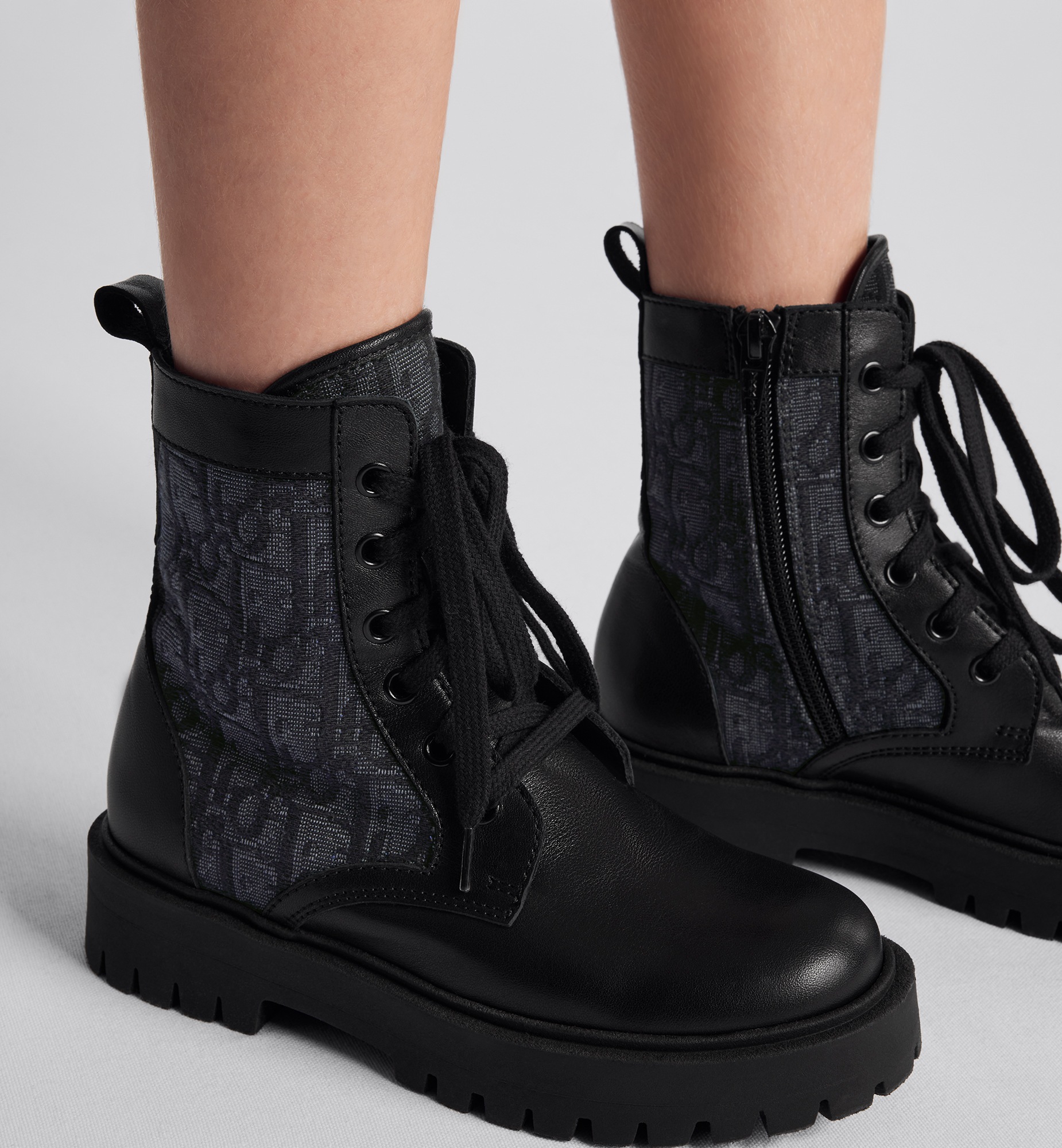 Kids' Ankle Boot Black Smooth Calfskin and Dior Oblique Jacquard E12