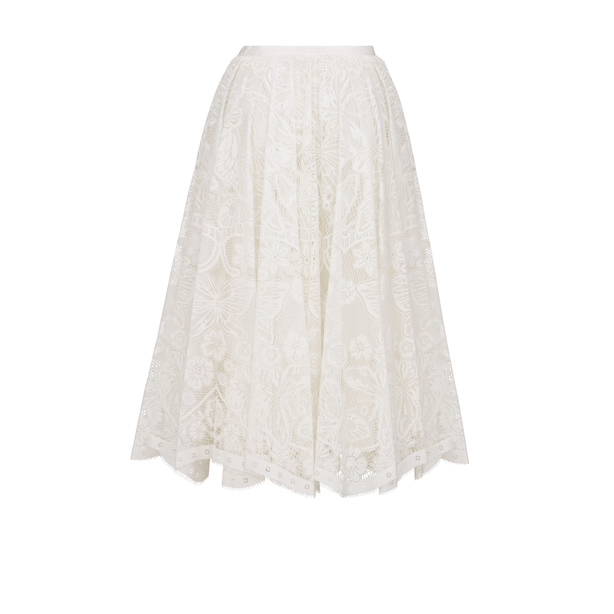 Mid-Length Flared Skirt Ecru Cotton-Blend Lace with Allover Butterfly Motif E08