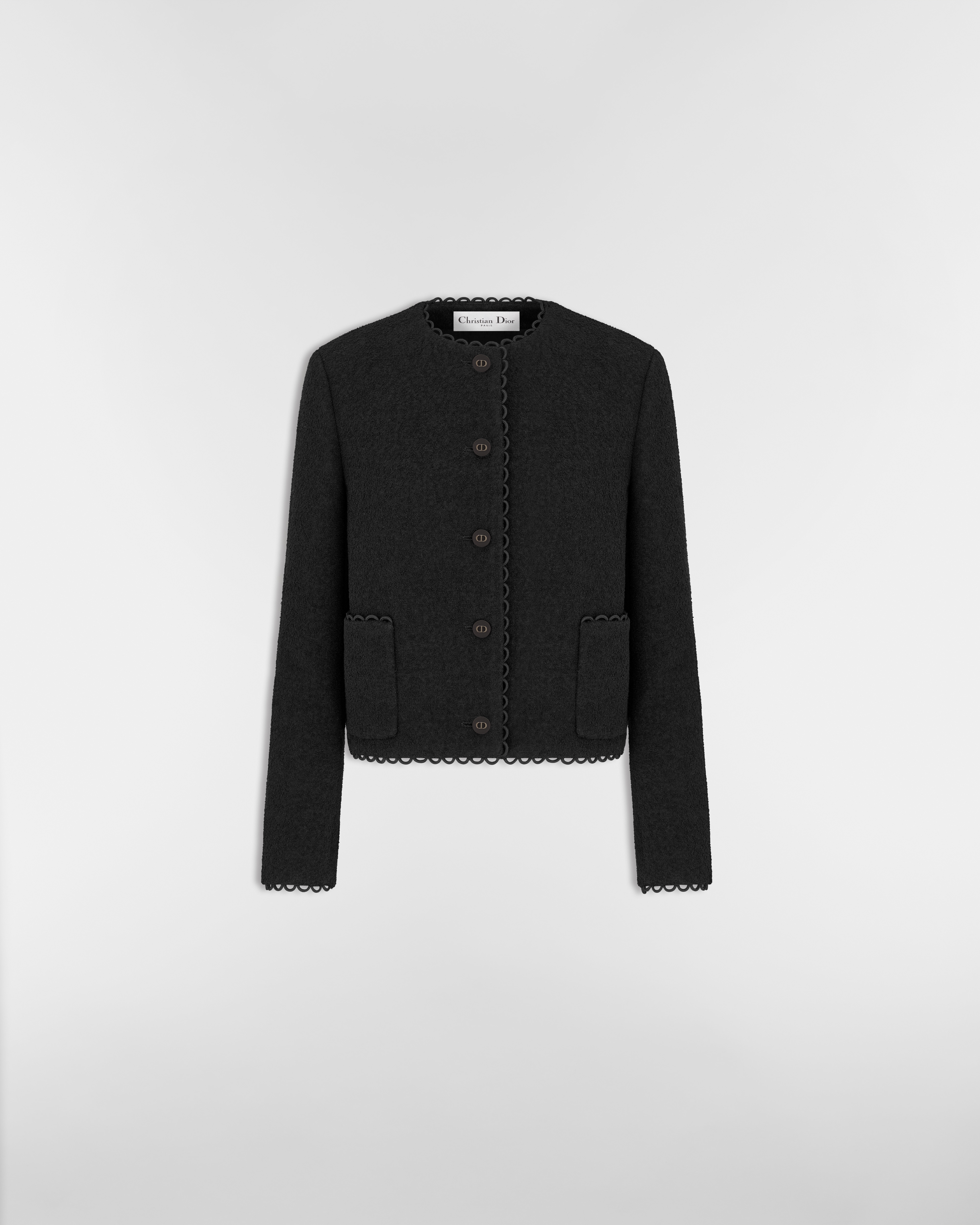 Cropped Jacket Black Double-Sided Virgin Wool Bouclé E01
