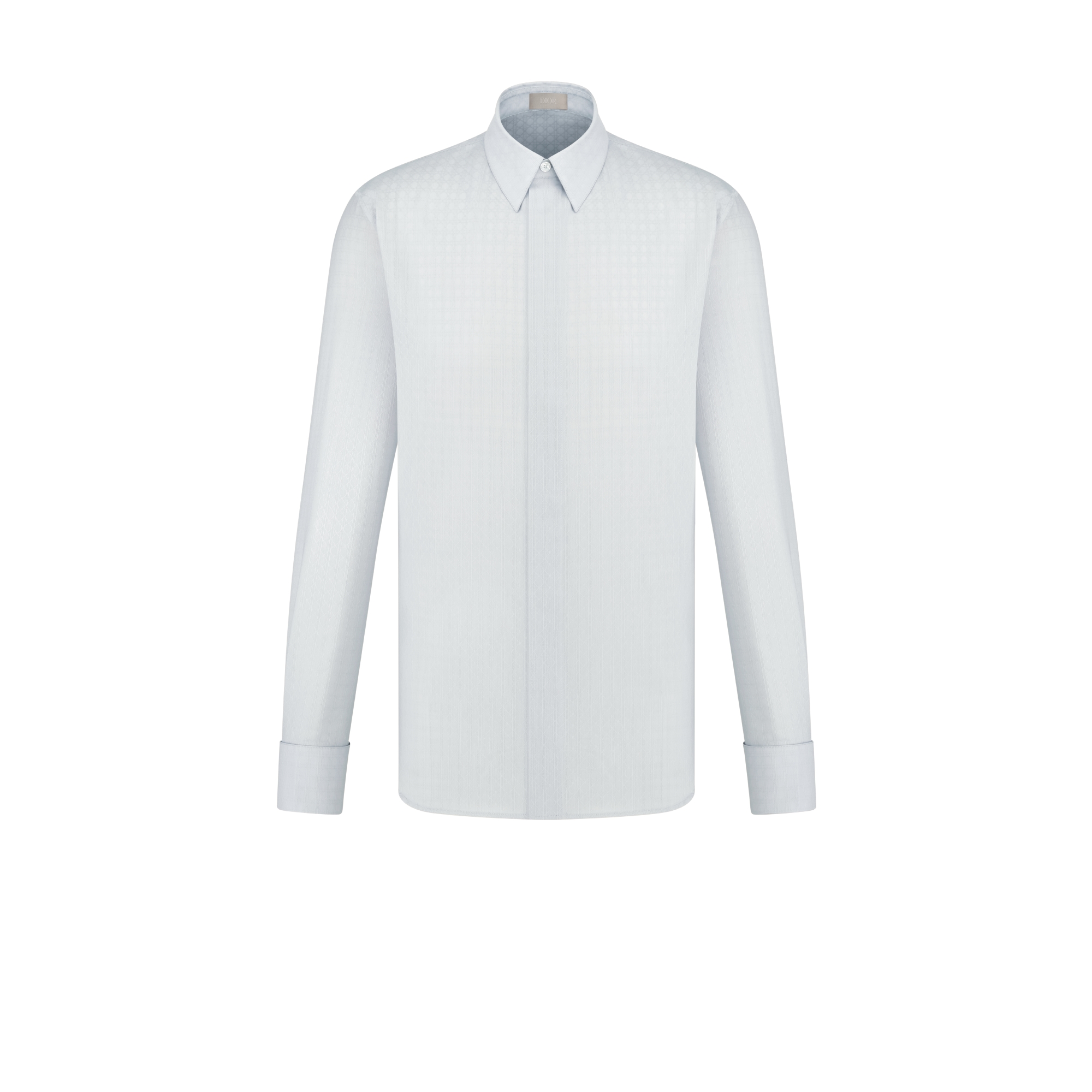 Cannage Shirt with French Cuffs Gray Cotton and Silk Jacquard E01