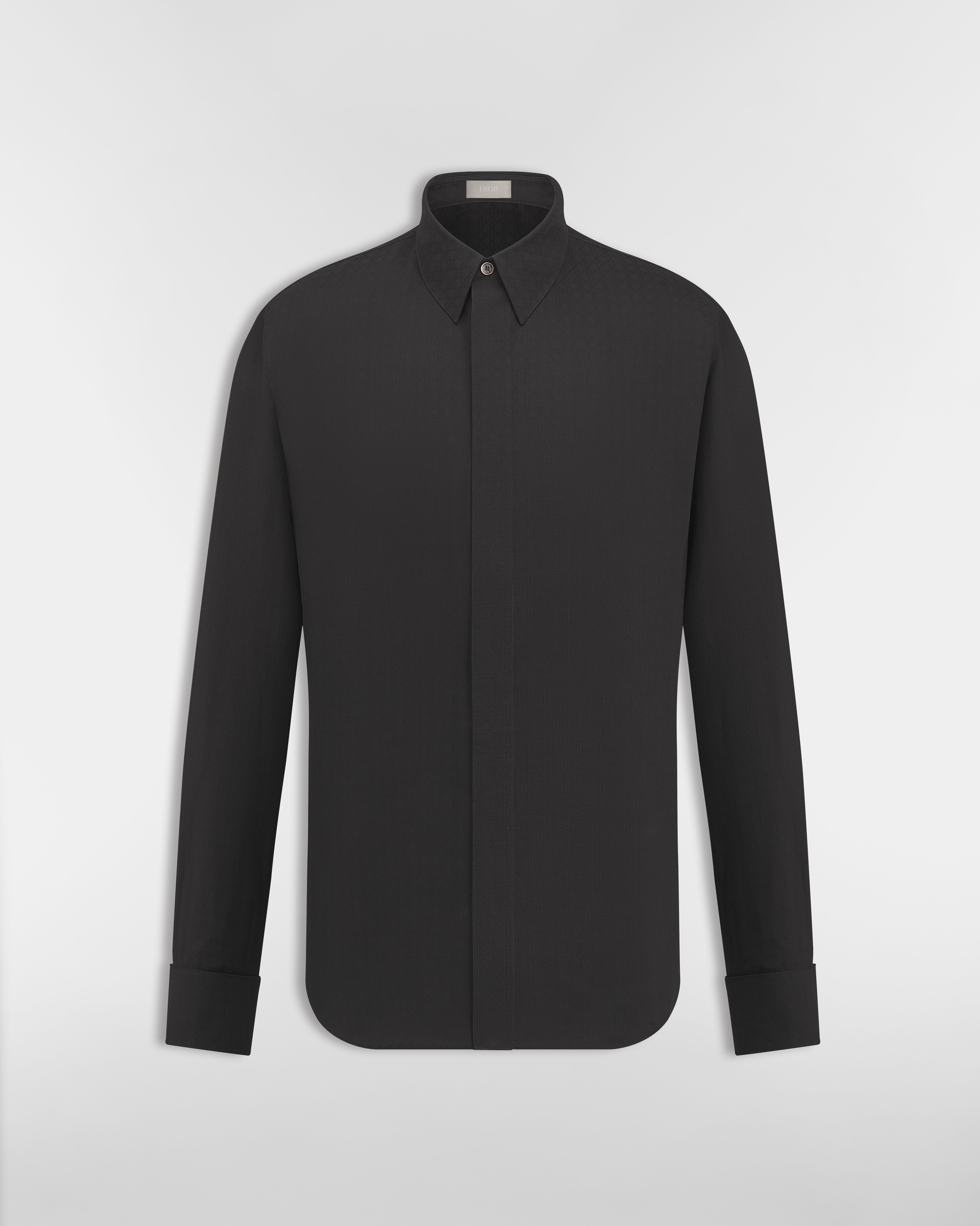 Camicia Cannage con polsini alla francese Jacquard di cotone e seta nero E01