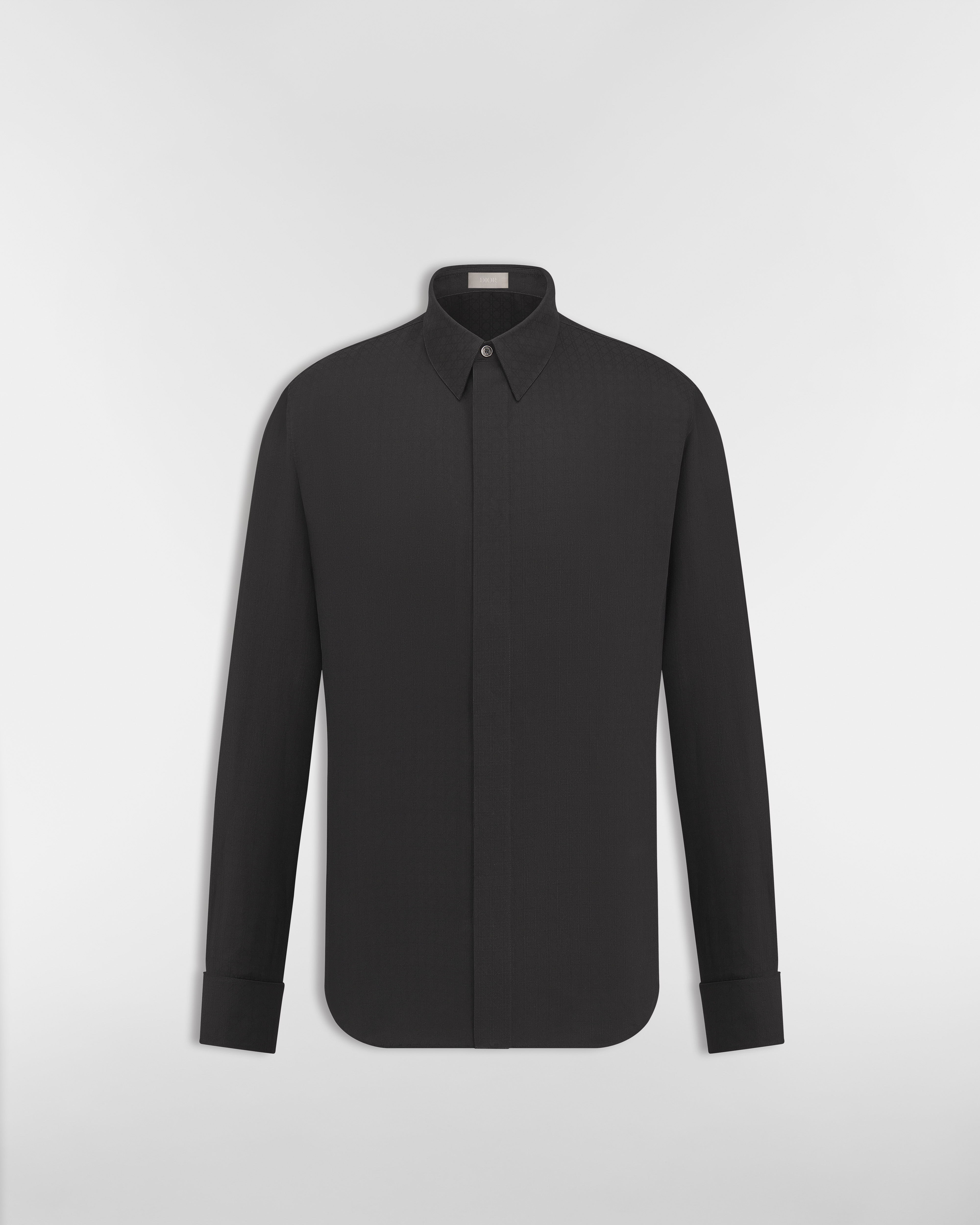 Cannage Shirt with French Cuffs Black Cotton and Silk Jacquard E01