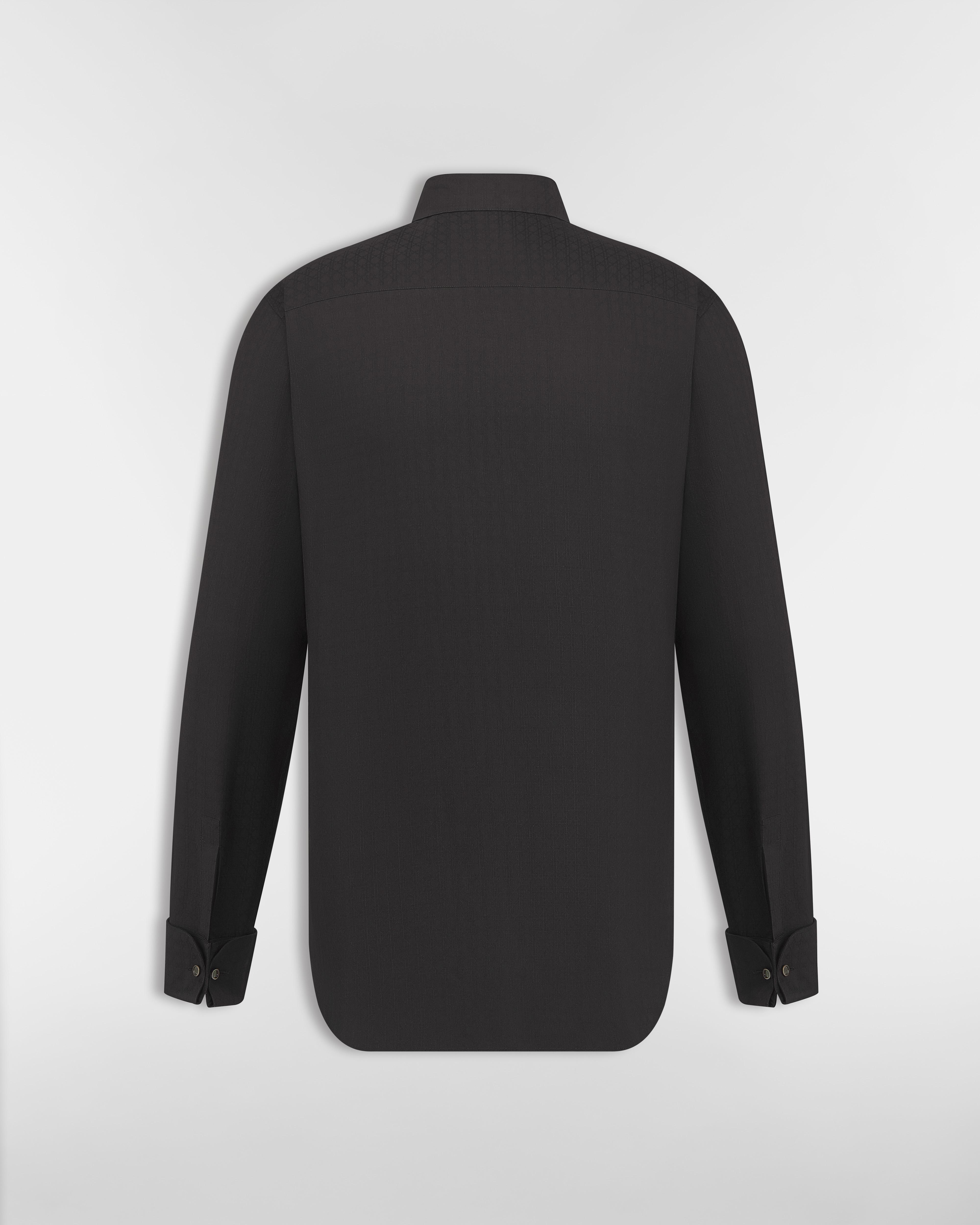 Cannage Shirt with French Cuffs Black Cotton and Silk Jacquard E08