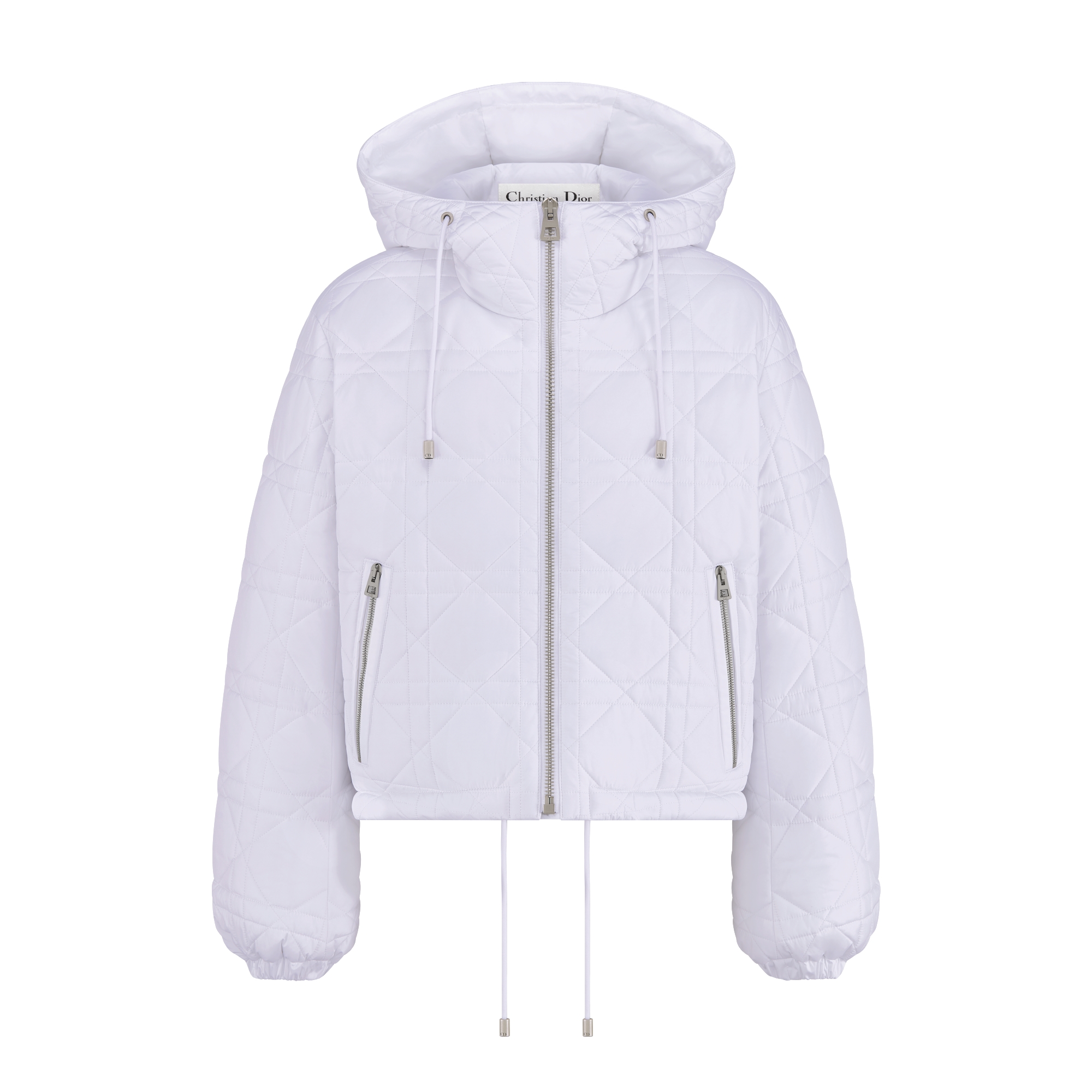 DiorAlps Macrocannage Cropped Puffer Jacket with Hood White Quilted Technical Taffeta E01