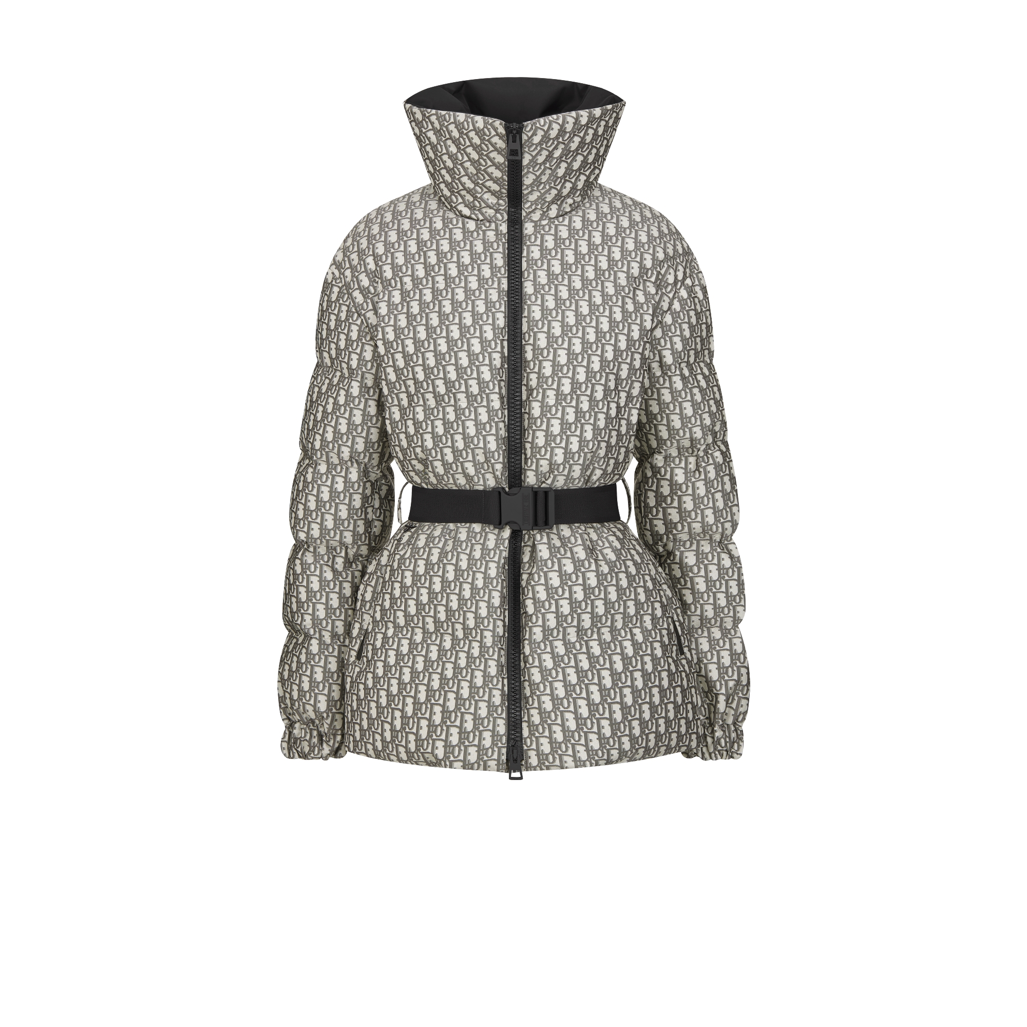 DiorAlps Belted Puffer Jacket Gray Dior Oblique Quilted Technical Taffeta E01