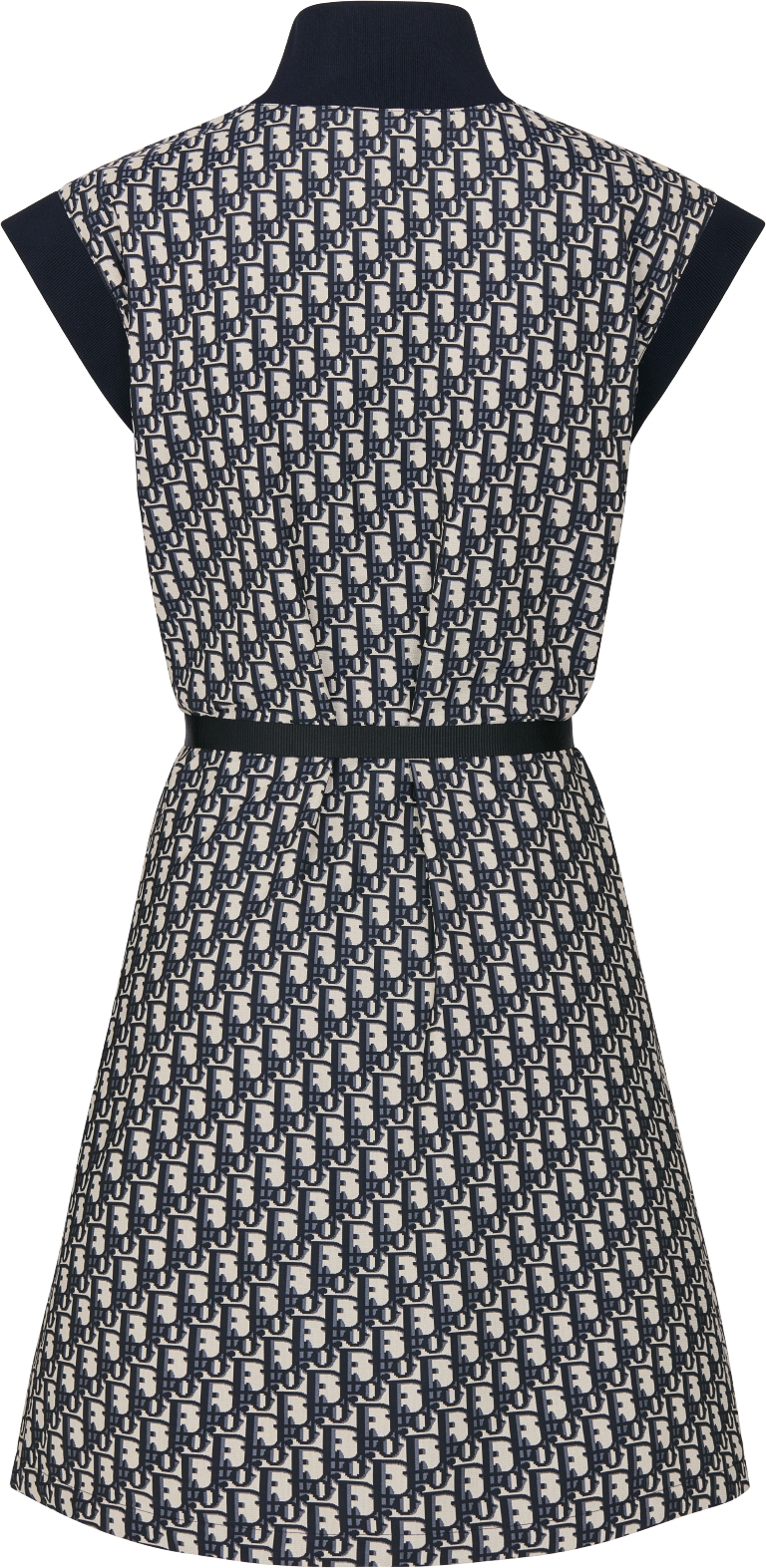 DIOR Belted Dress Blue Technical Taffeta Jacquard With Dior Oblique Motif Size 38 Women