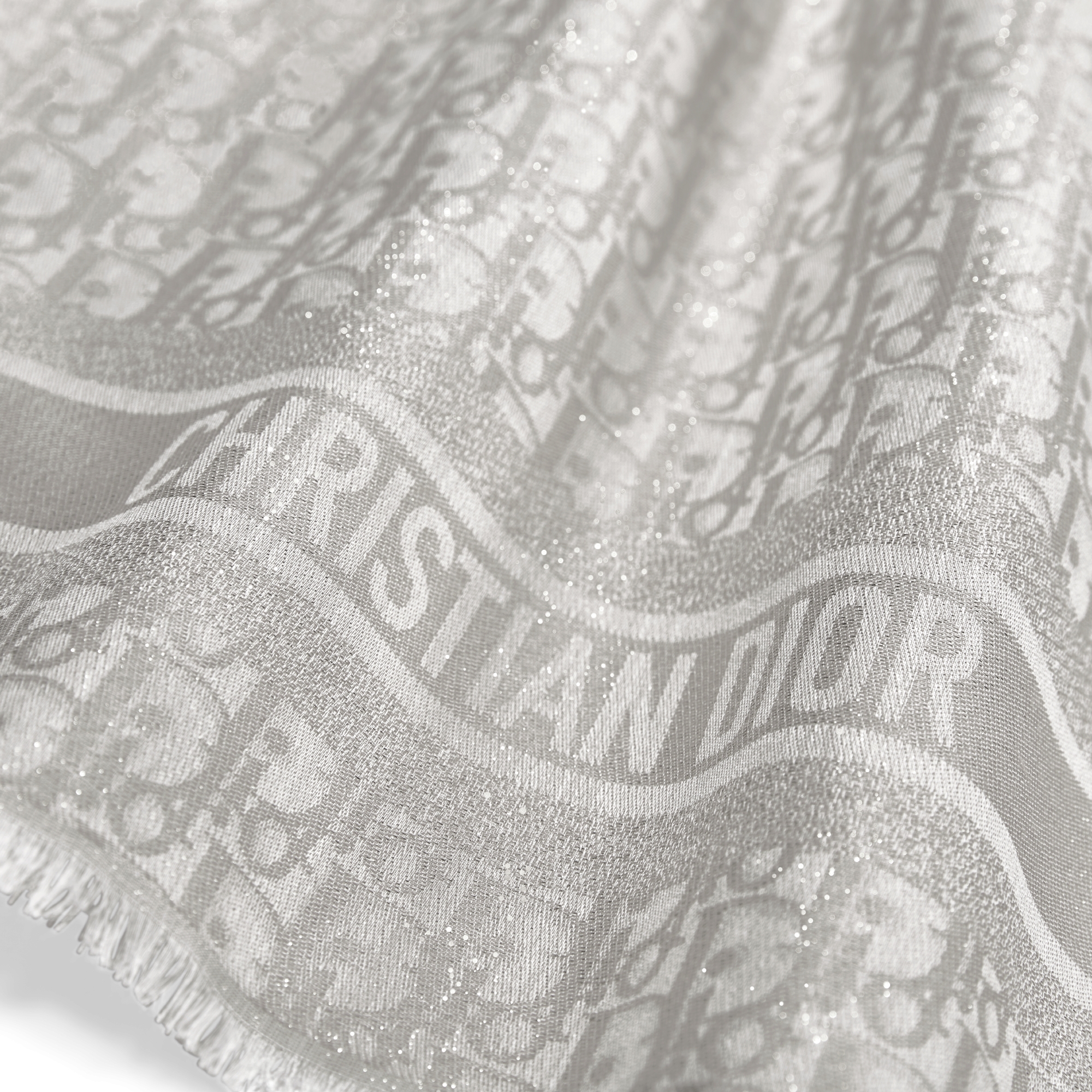 Xale Dior Oblique Mescla de seda com fio metálico prateado E11