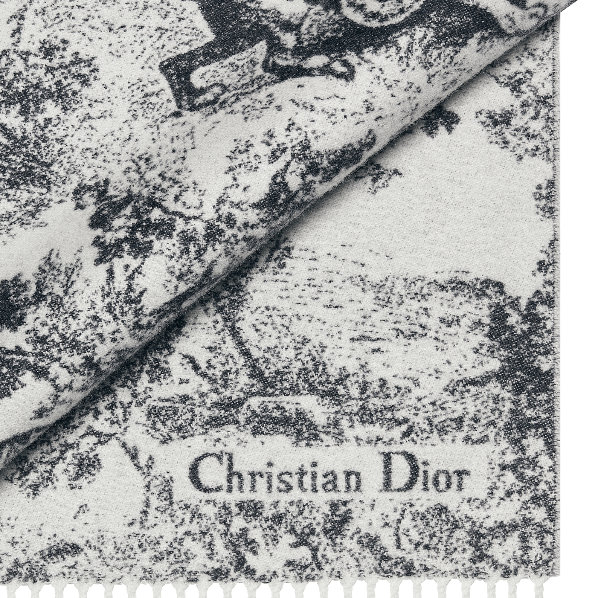 Toile de Jouy Sauvage Scarf Navy Blue Cashmere and Wool E09