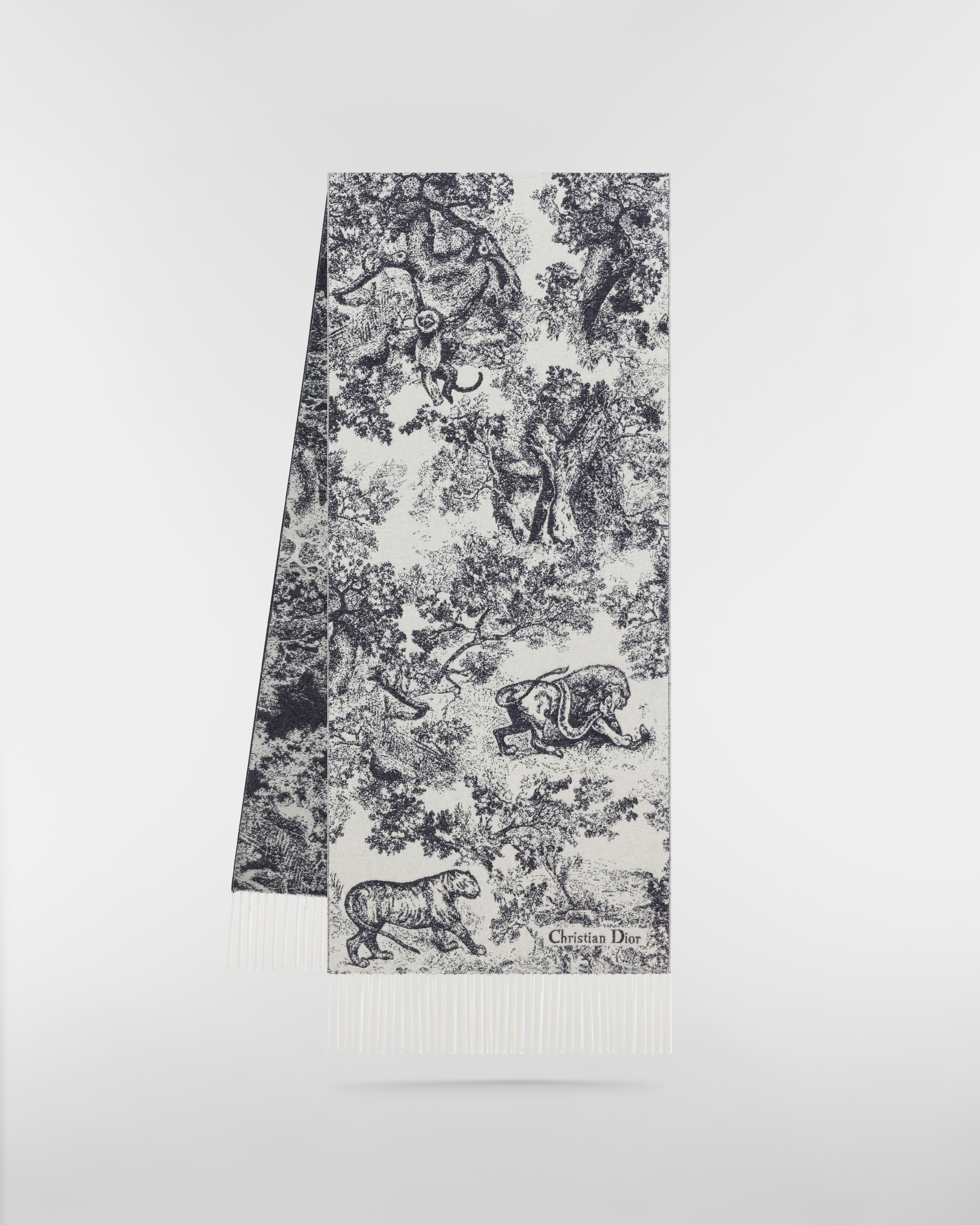 Toile de Jouy Sauvage Schal Kaschmir und Wolle in Marineblau E03