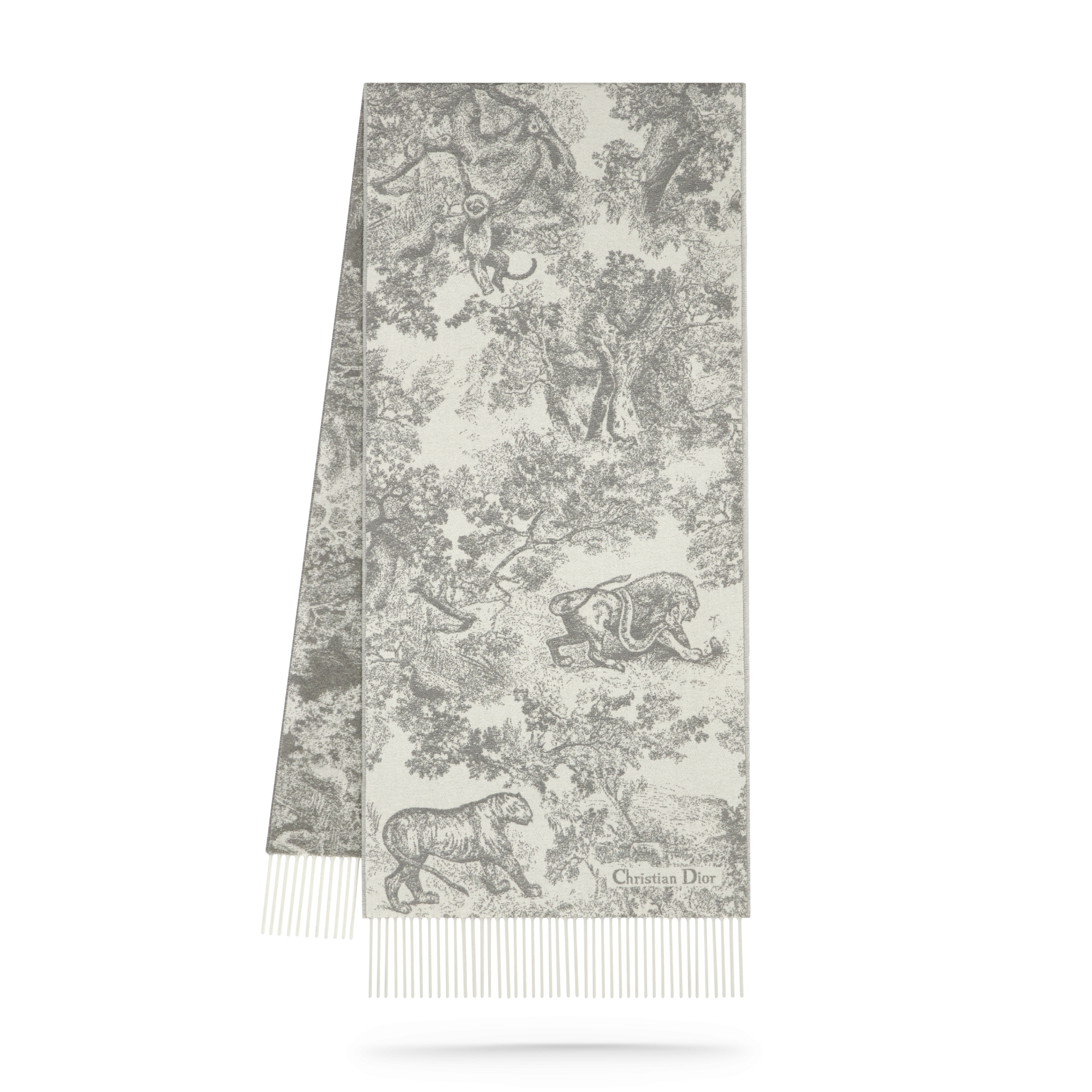 Echarpe Toile de Jouy Sauvage Cashmere e lã cinza E03