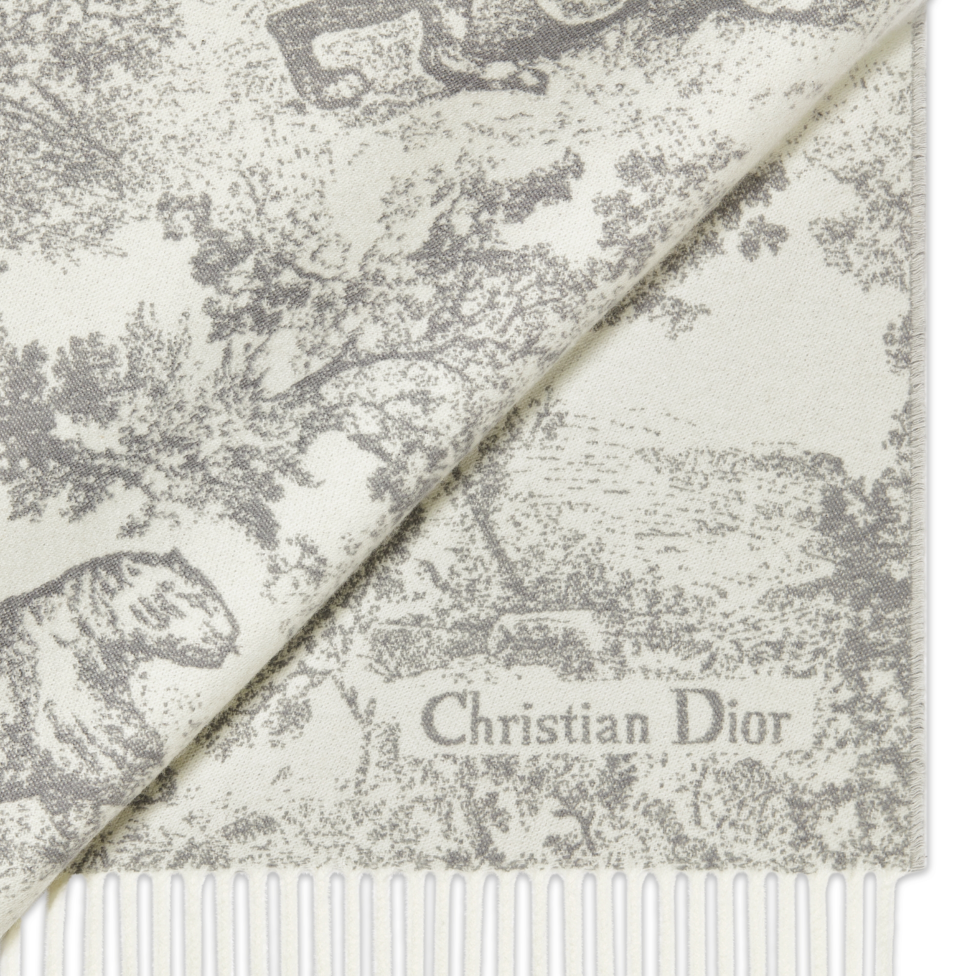 Echarpe Toile de Jouy Sauvage Cashmere e lã cinza E09