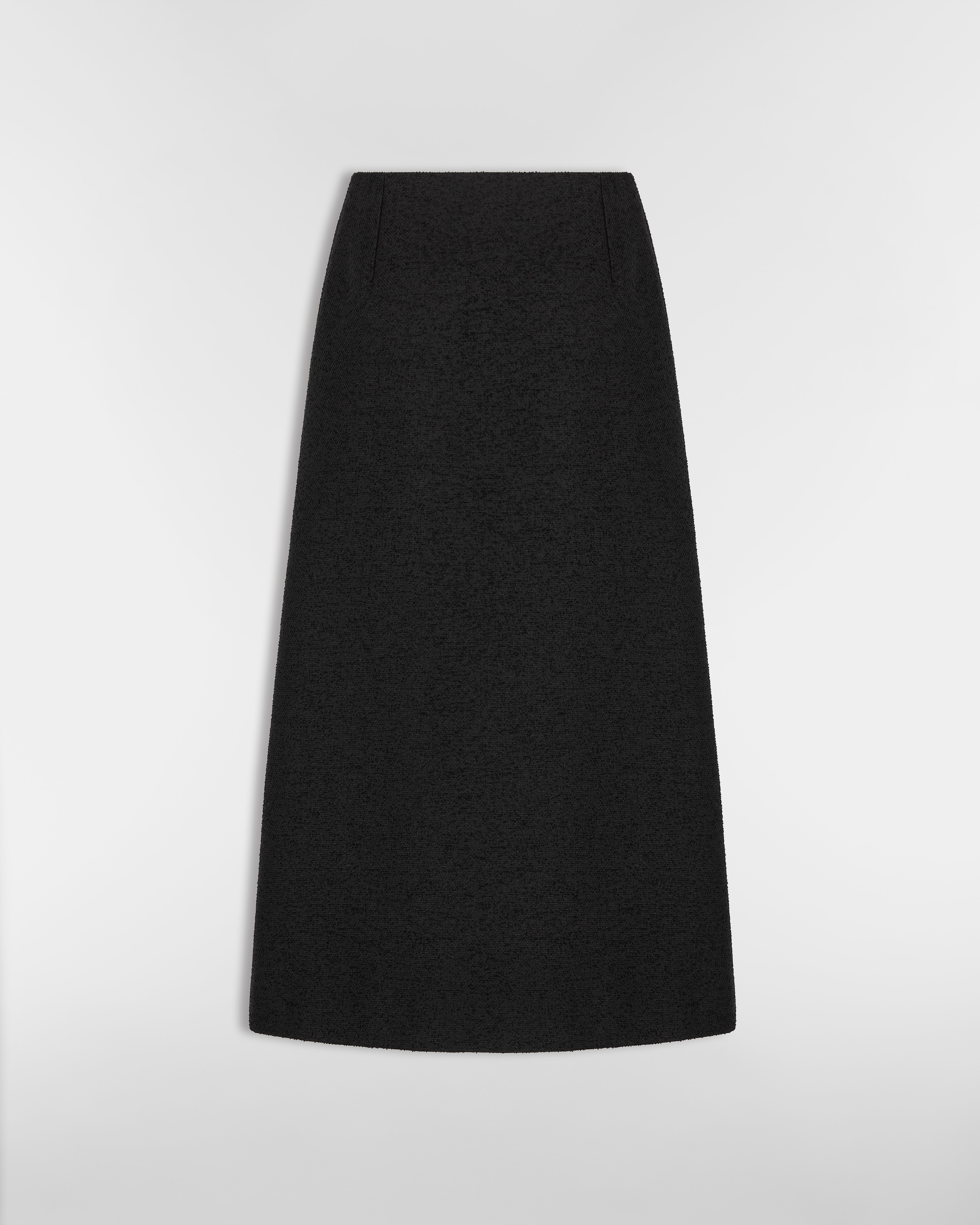 Jupe mi-longue évasée Laine vierge et coton bouclette mélangés noirs E08