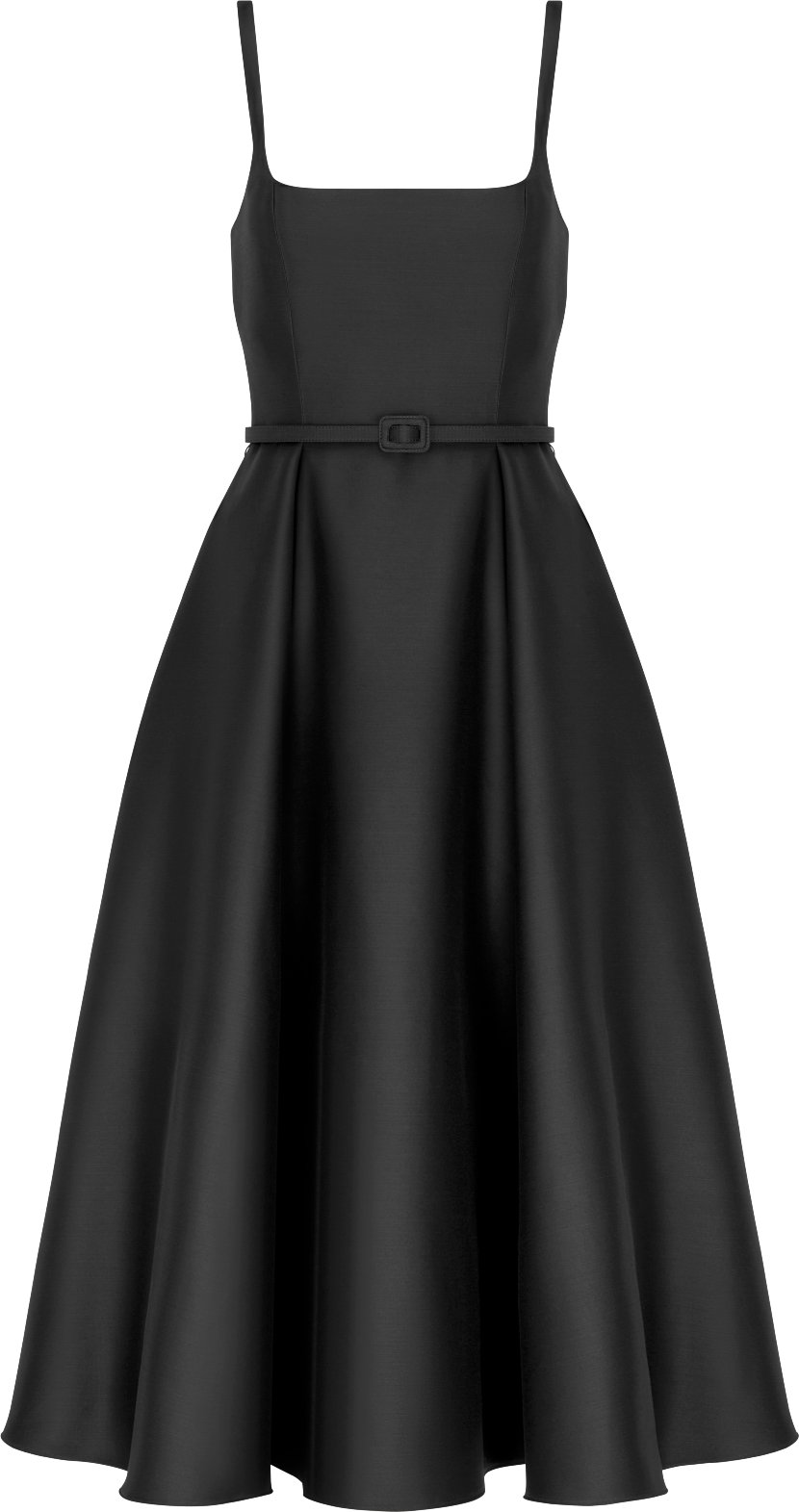 Flared Mid-Length Dress Black Wool and Silk Shantung | DIOR