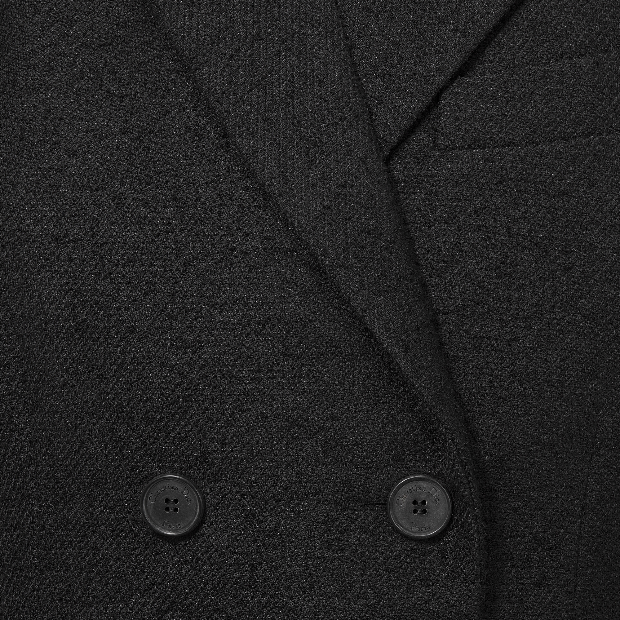 Mid-Length Blazer Dress Black Virgin Wool and Cotton Bouclé E09