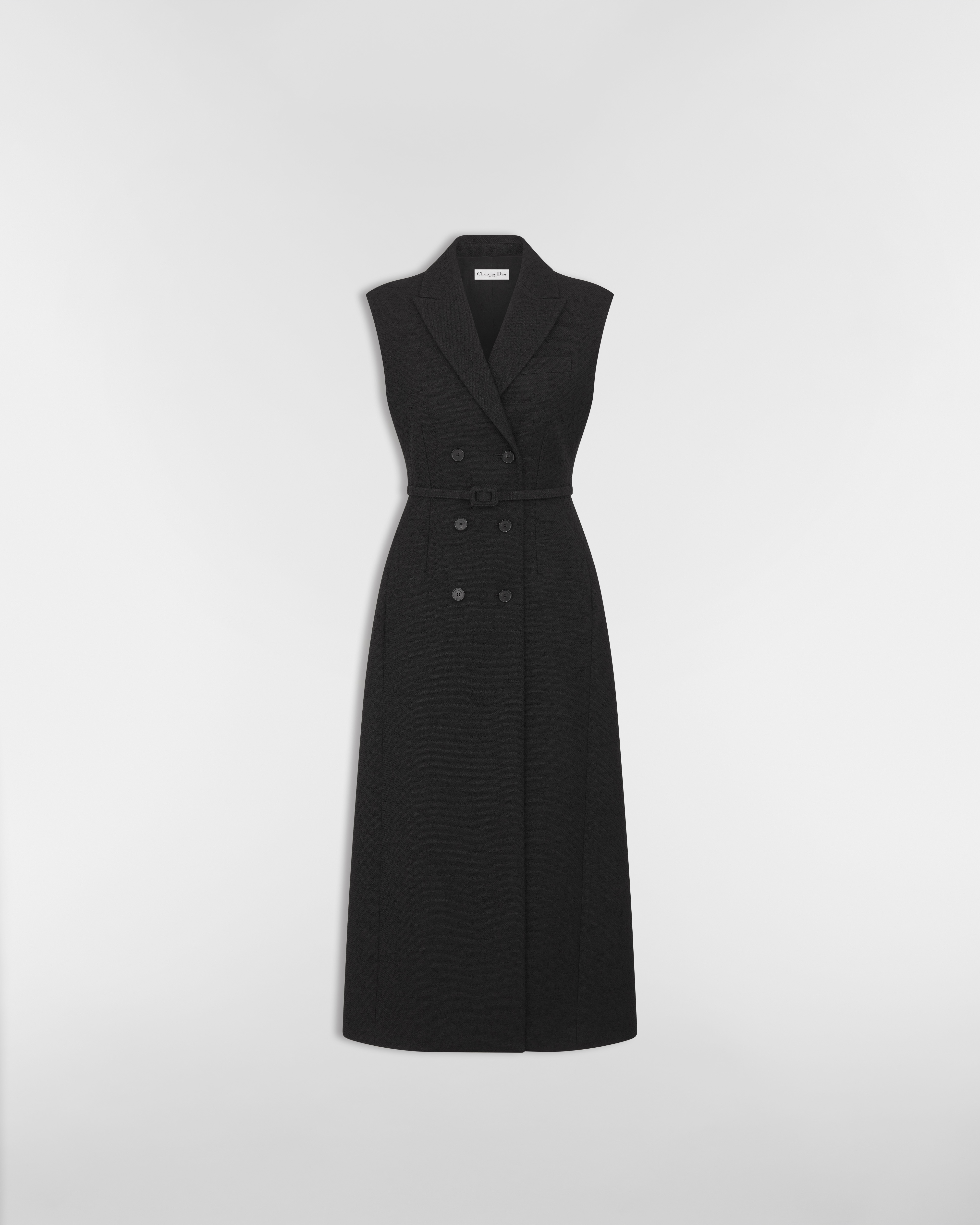 فستان متوسط الطول بتصميم بليزر بوكليه من الصوف البكر والقطن باللون الأسود E01