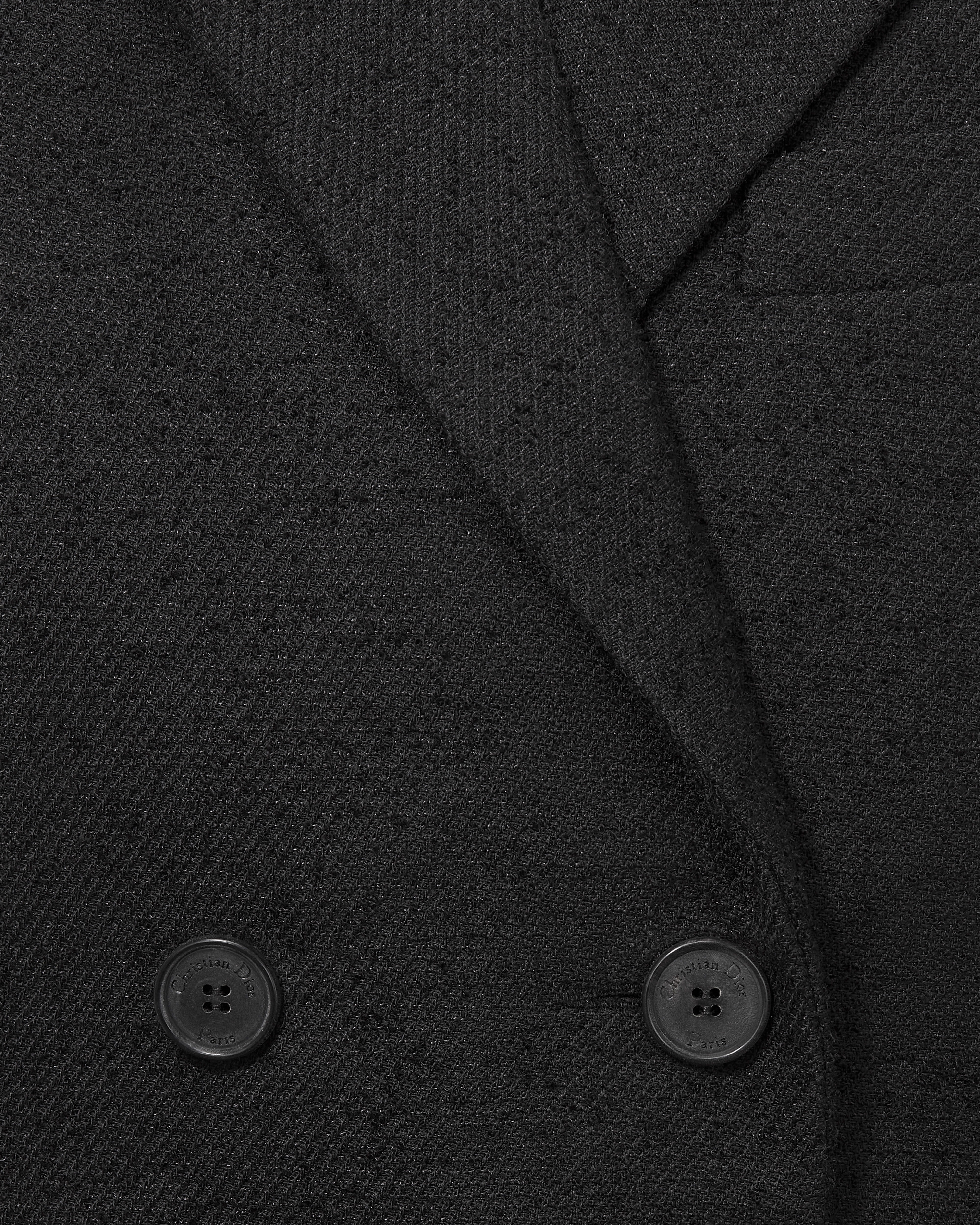 Mid-Length Blazer Dress Black Virgin Wool and Cotton Bouclé E09