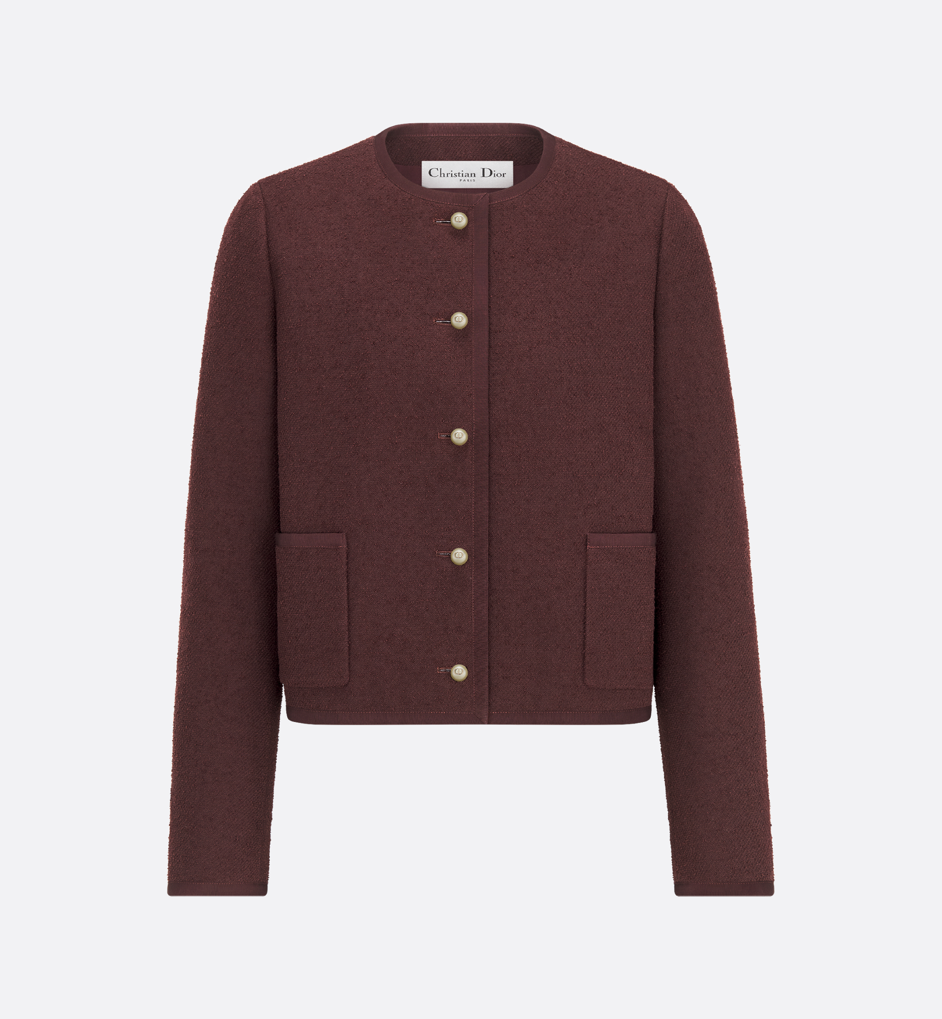 Cropped Jacket Plum Virgin Wool- and Cotton-Blend Bouclé | DIOR Cropped Jacket Plum Virgin Wool- and Cotton-Blend Bouclé | DIOR