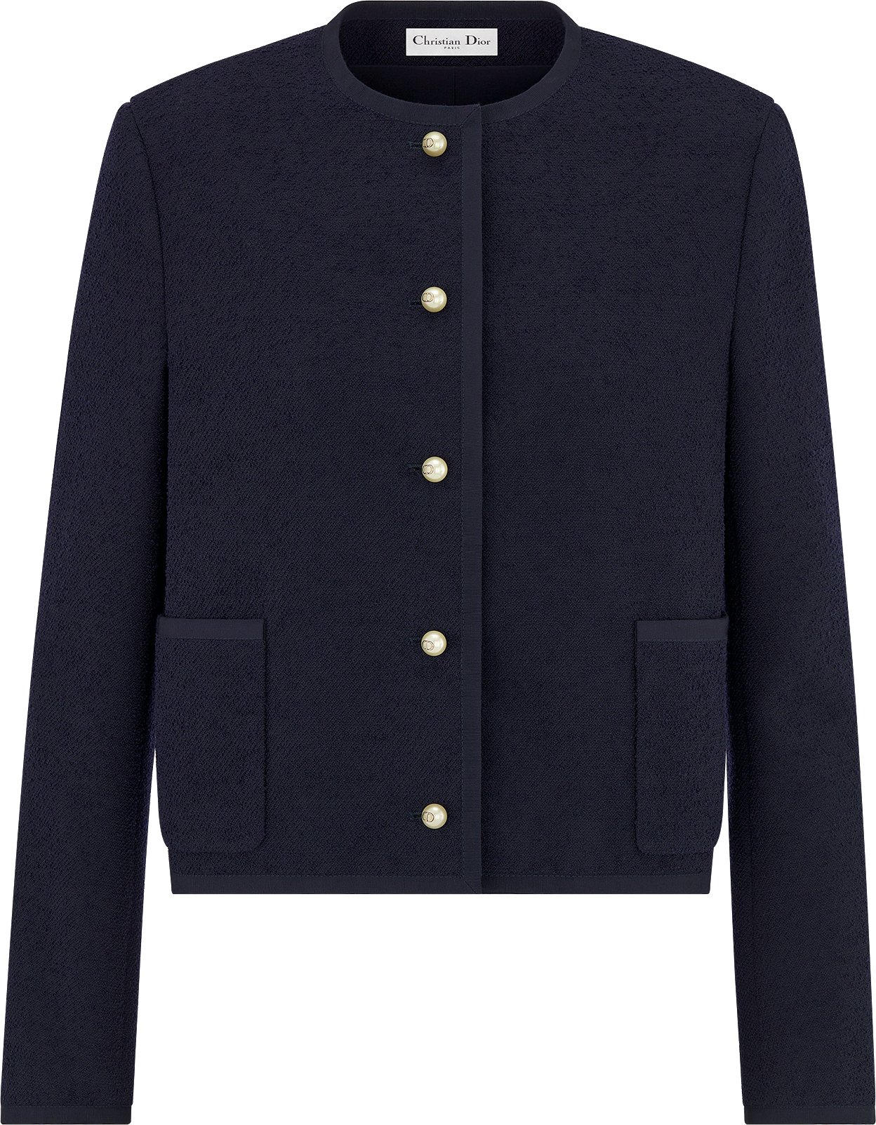 Cropped Jacket Navy Blue Virgin Wool and Cotton Bouclé