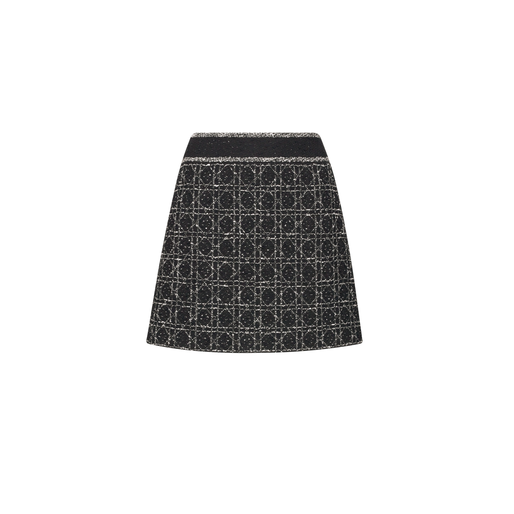 Macrocannage Flared Miniskirt Black and White Technical Cotton Knit E01