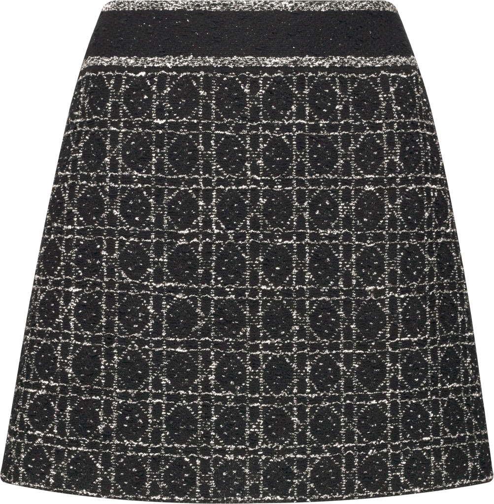 Flared Miniskirt Black and White Houndstooth Technical Cotton Tweed DIOR