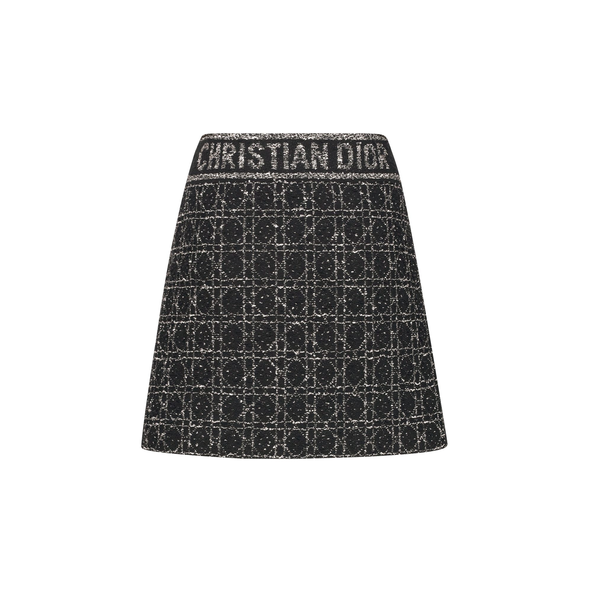 Macrocannage Flared Miniskirt Black and White Technical Cotton Knit E08