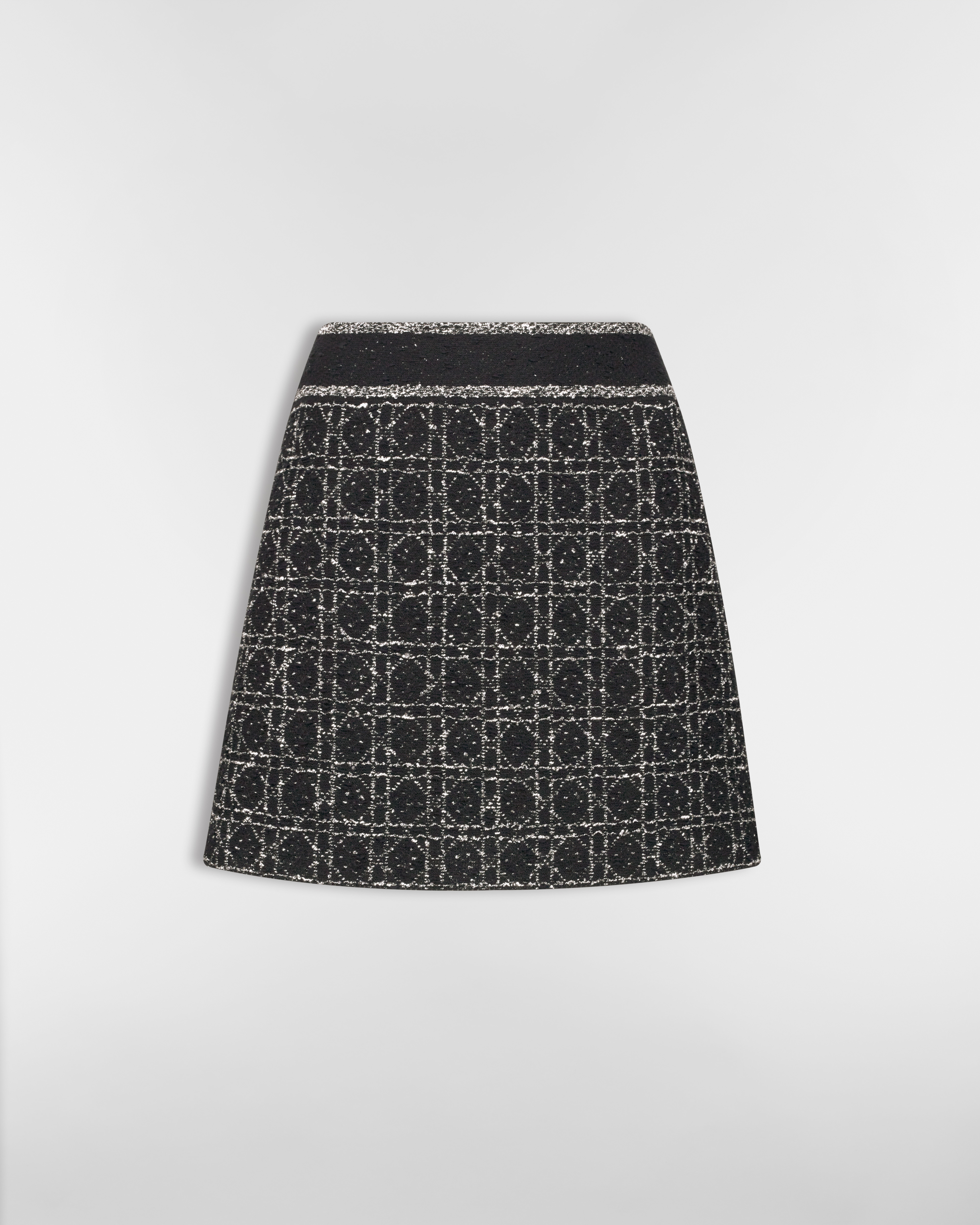 Mini jupe évasée Macrocannage Maille de coton technique noir et blanc E01