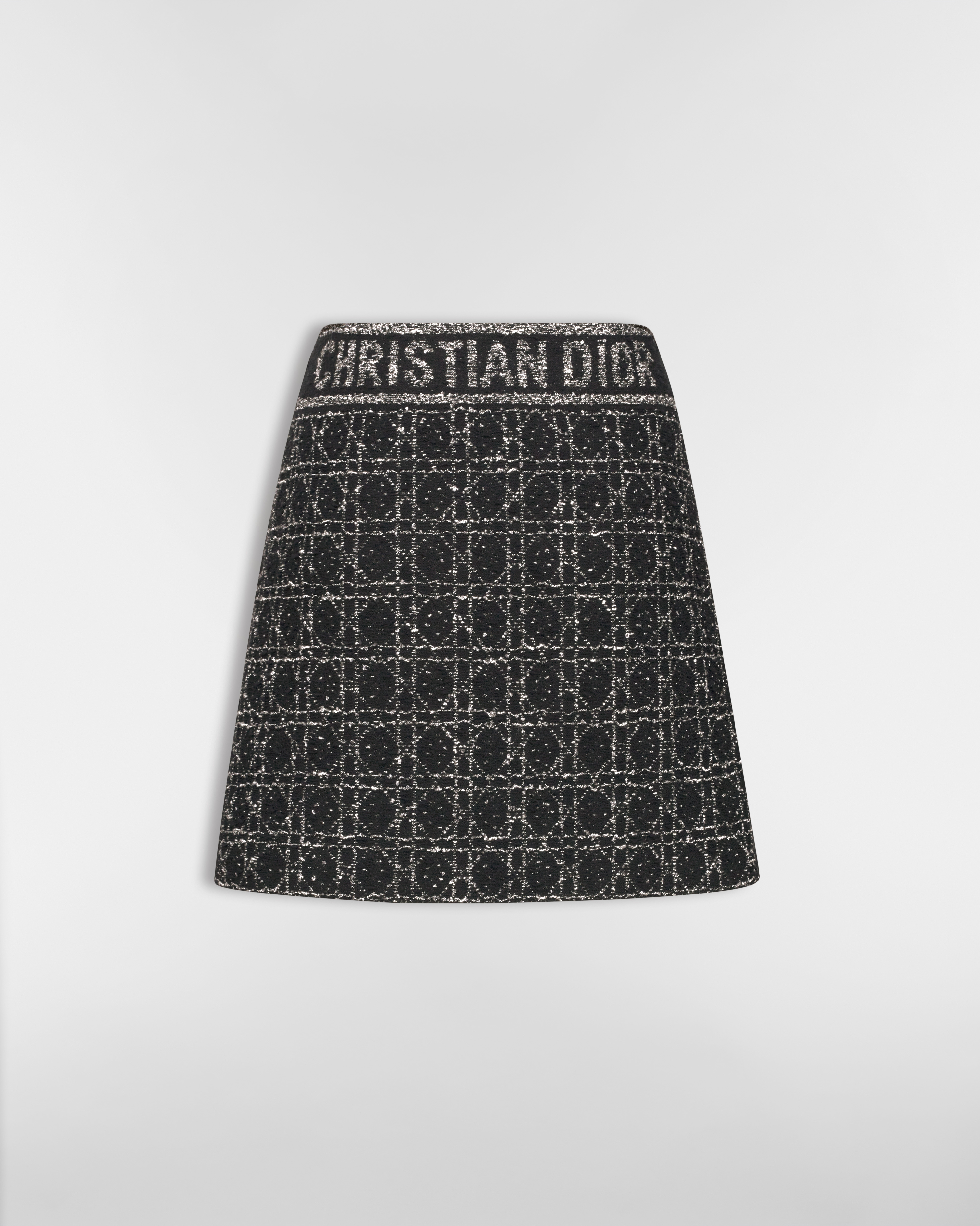 Macrocannage Flared Miniskirt Black and White Technical Cotton Knit E08