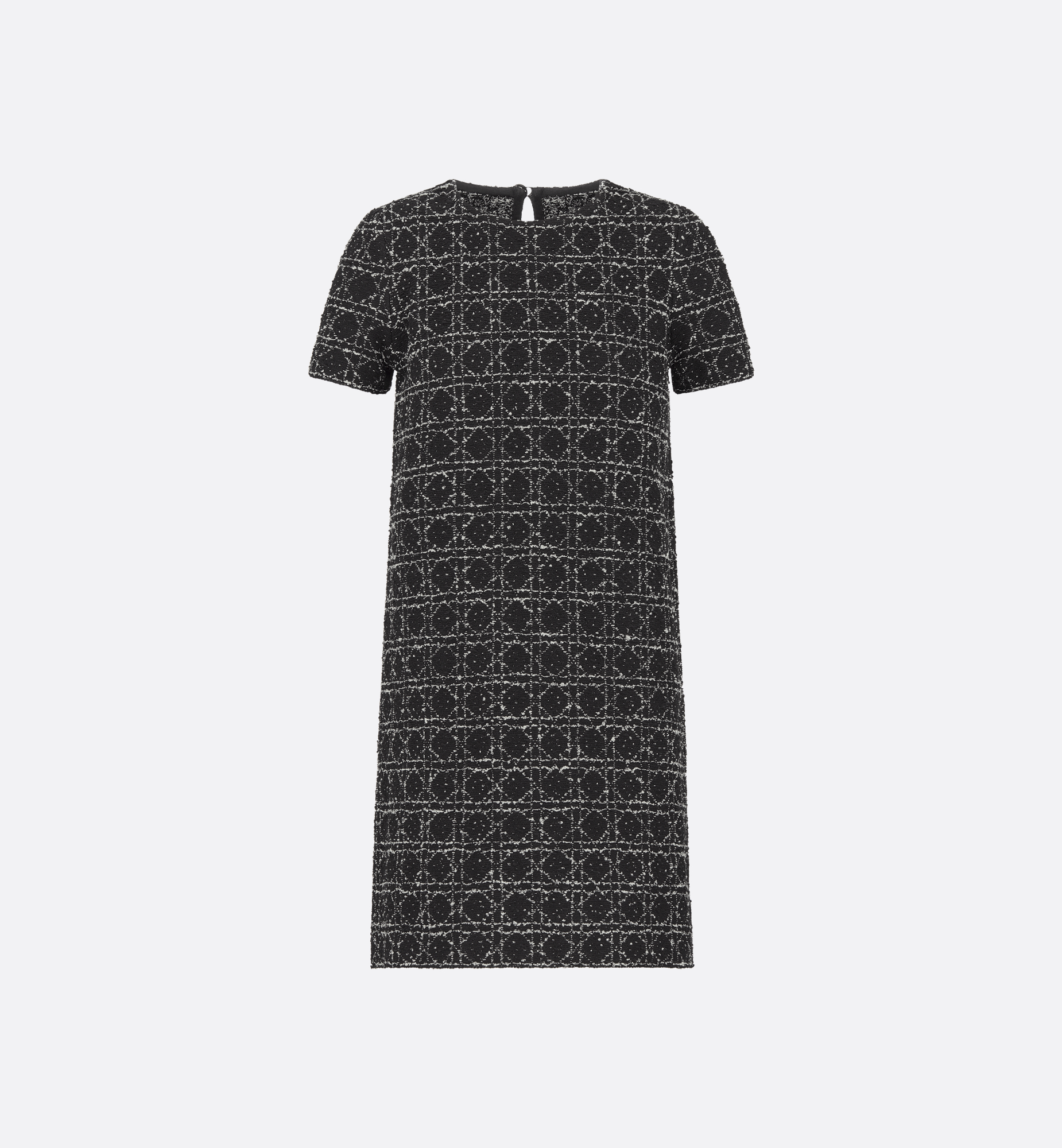Macrocannage Short Dress Black and White Technical Cotton Macrocannage Short Dress Black and White Technical Cotton