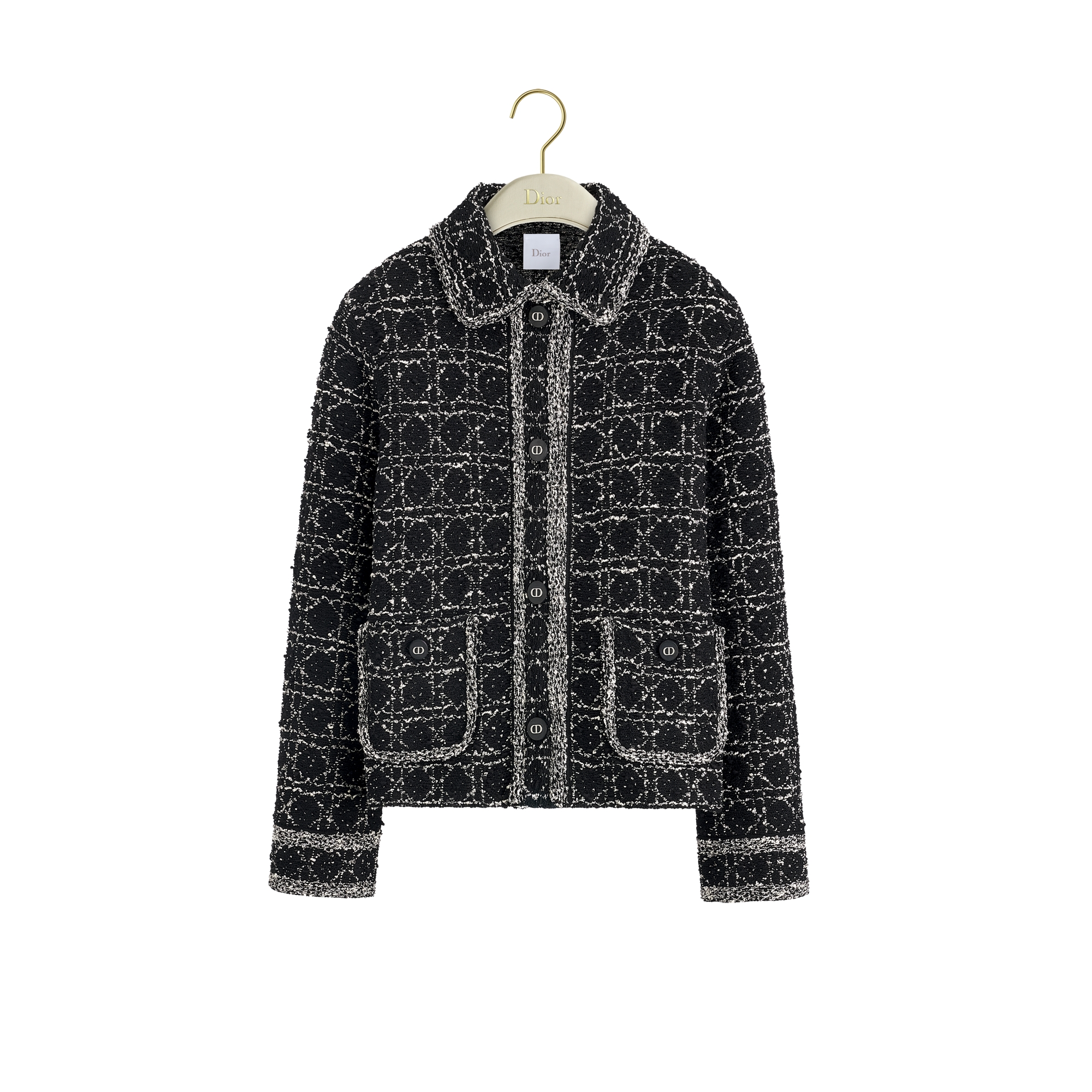 Macrocannage Jacket Black and White Technical Cotton Tweed E01