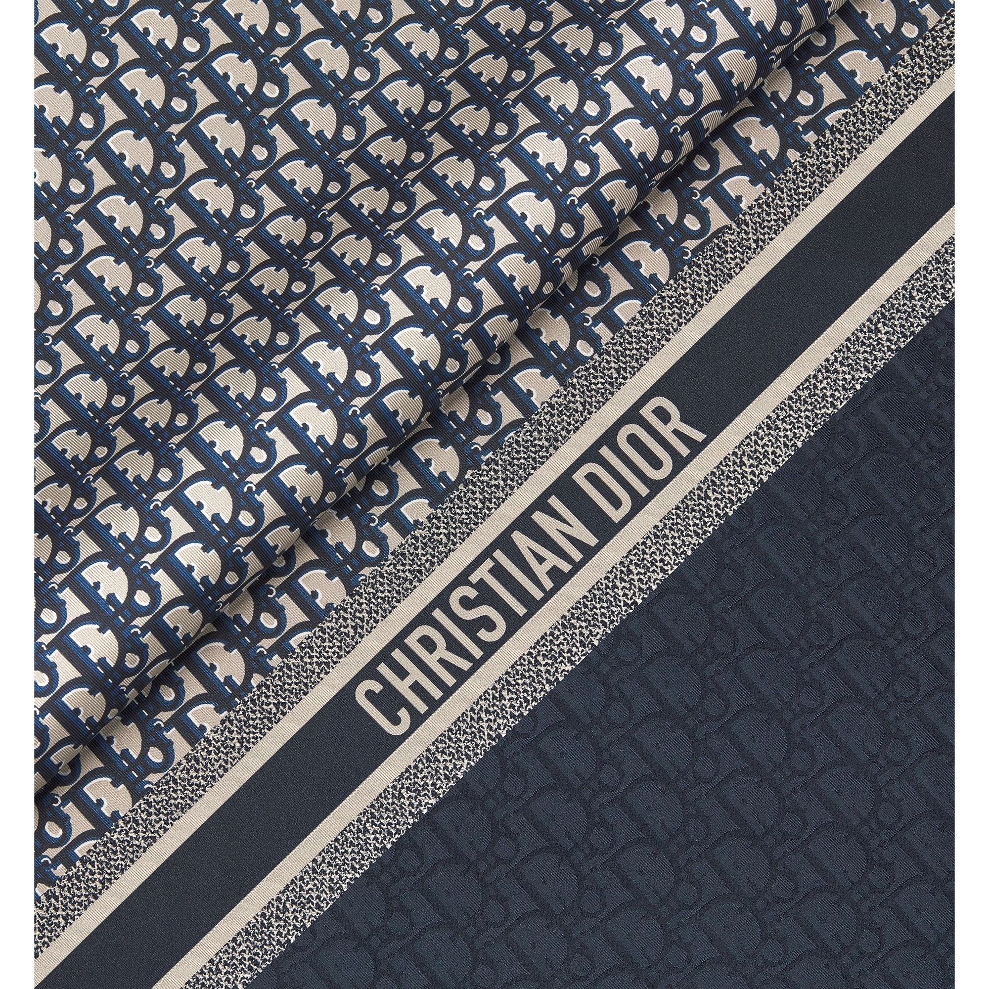 Dior Oblique 70 Square Scarf Navy Blue Silk Twill E09