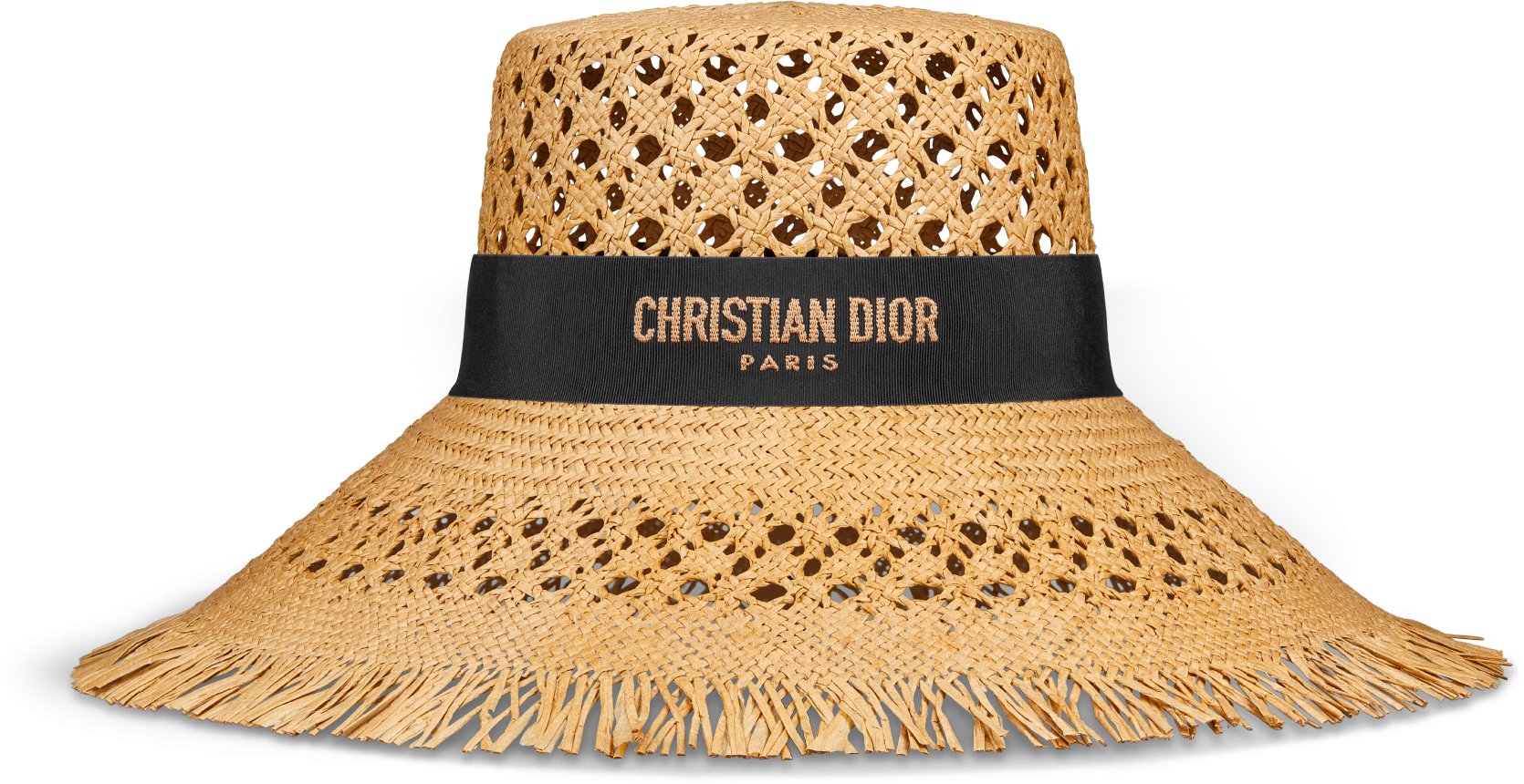 特別オファー Christian DIOR ストローハット 麦わら帽子 エンブロイダリーロゴ 帽子