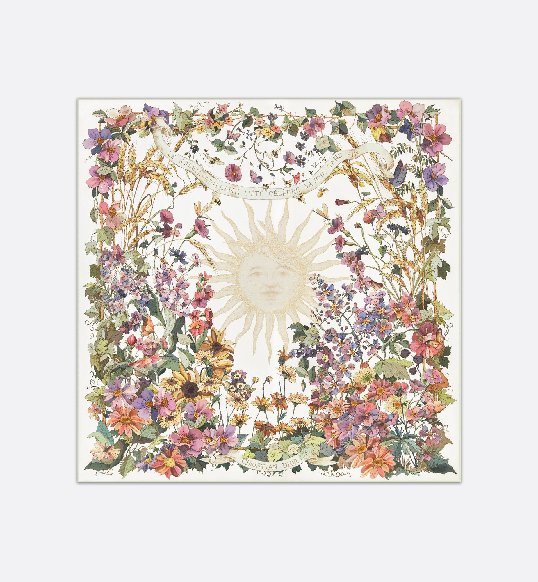 Dior 4 Saisons Printemps Soleil 90 Square Scarf Ecru Dior 4 Saisons Printemps Soleil 90 Square Scarf Ecru