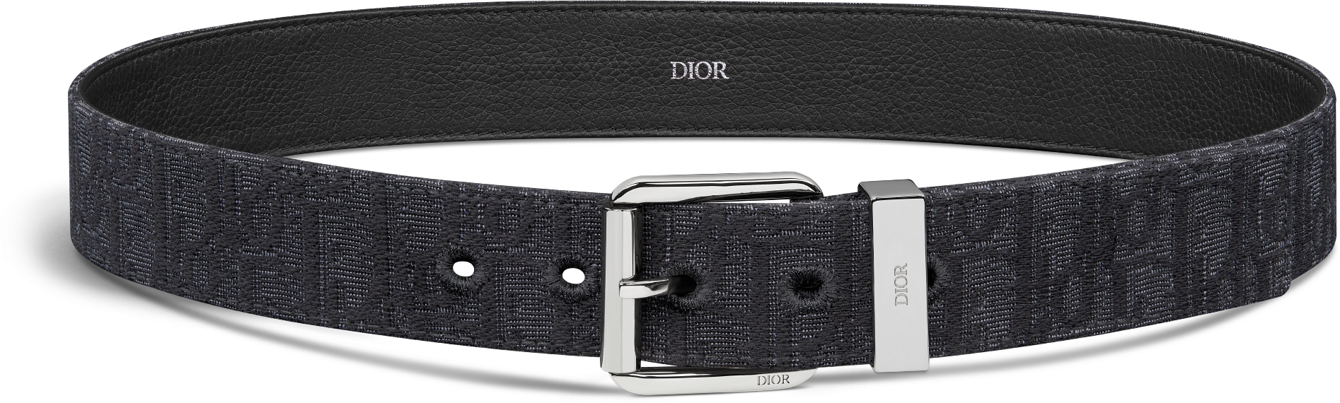 Belt Black Dior Oblique Jacquard and Black Grained Calfskin, 35 MM | DIOR