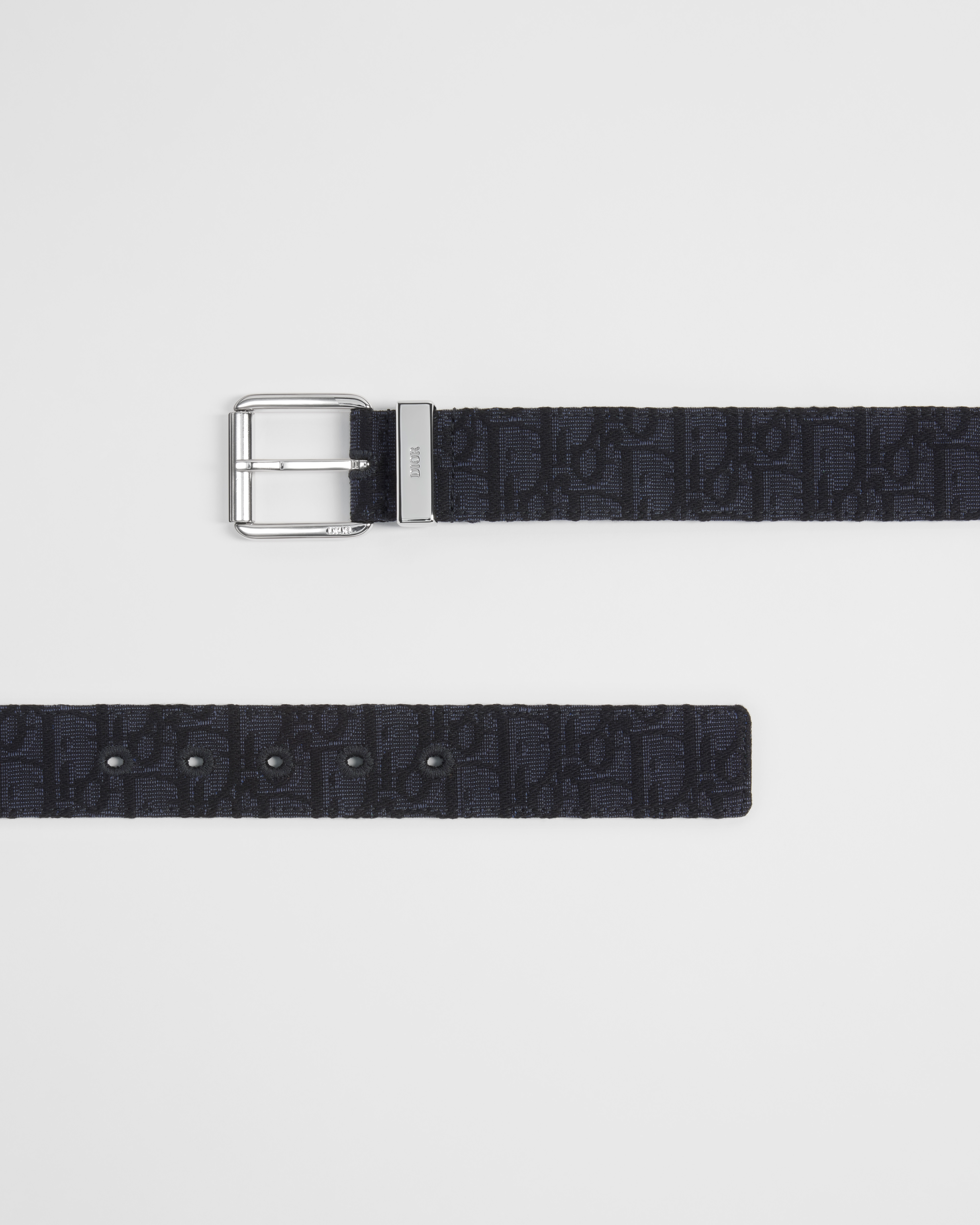 Ceinture Toile jacquard Dior Oblique noir et cuir de veau grainé noir, 35 mm E06