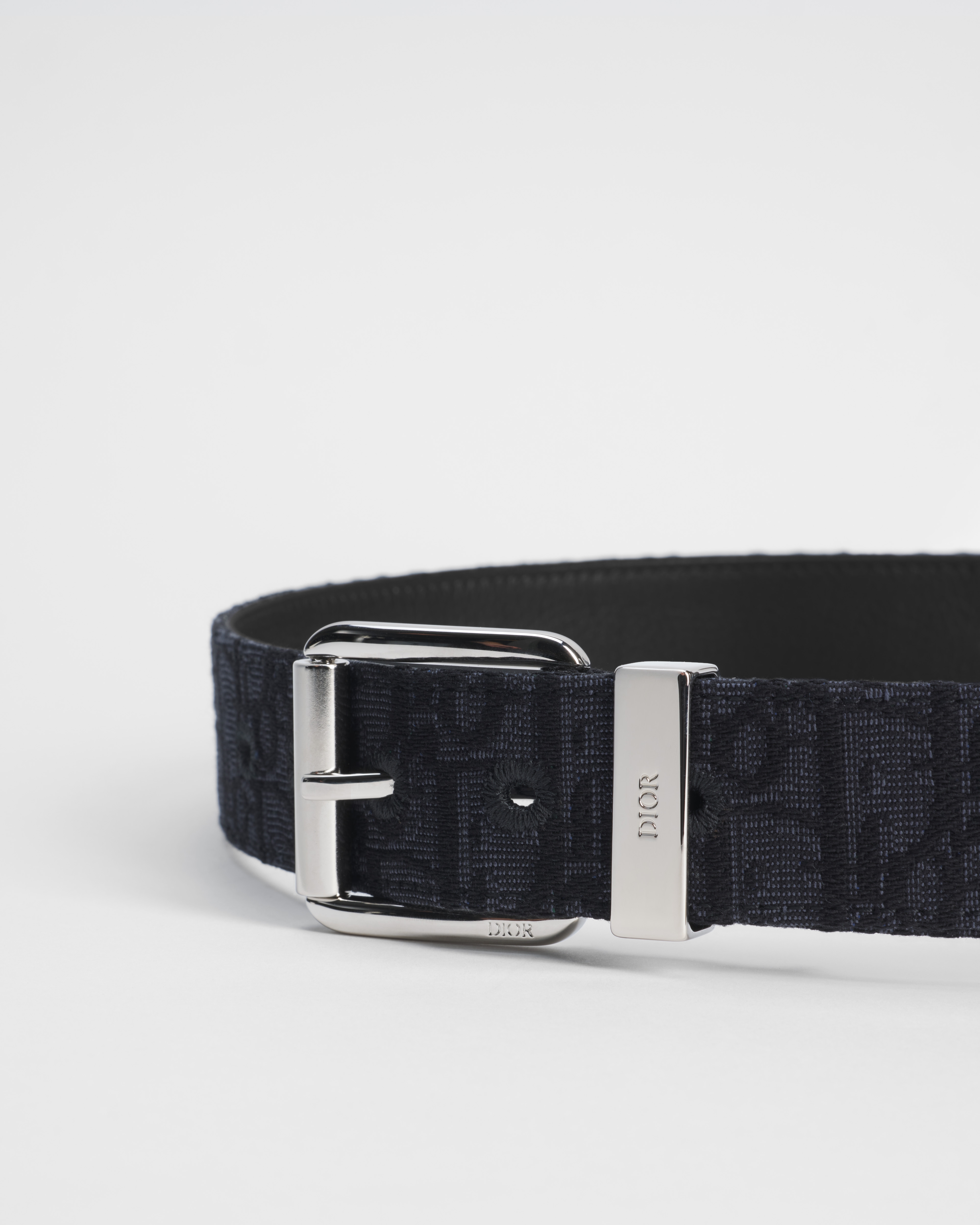 Ceinture Toile jacquard Dior Oblique noir et cuir de veau grainé noir, 35 mm E09