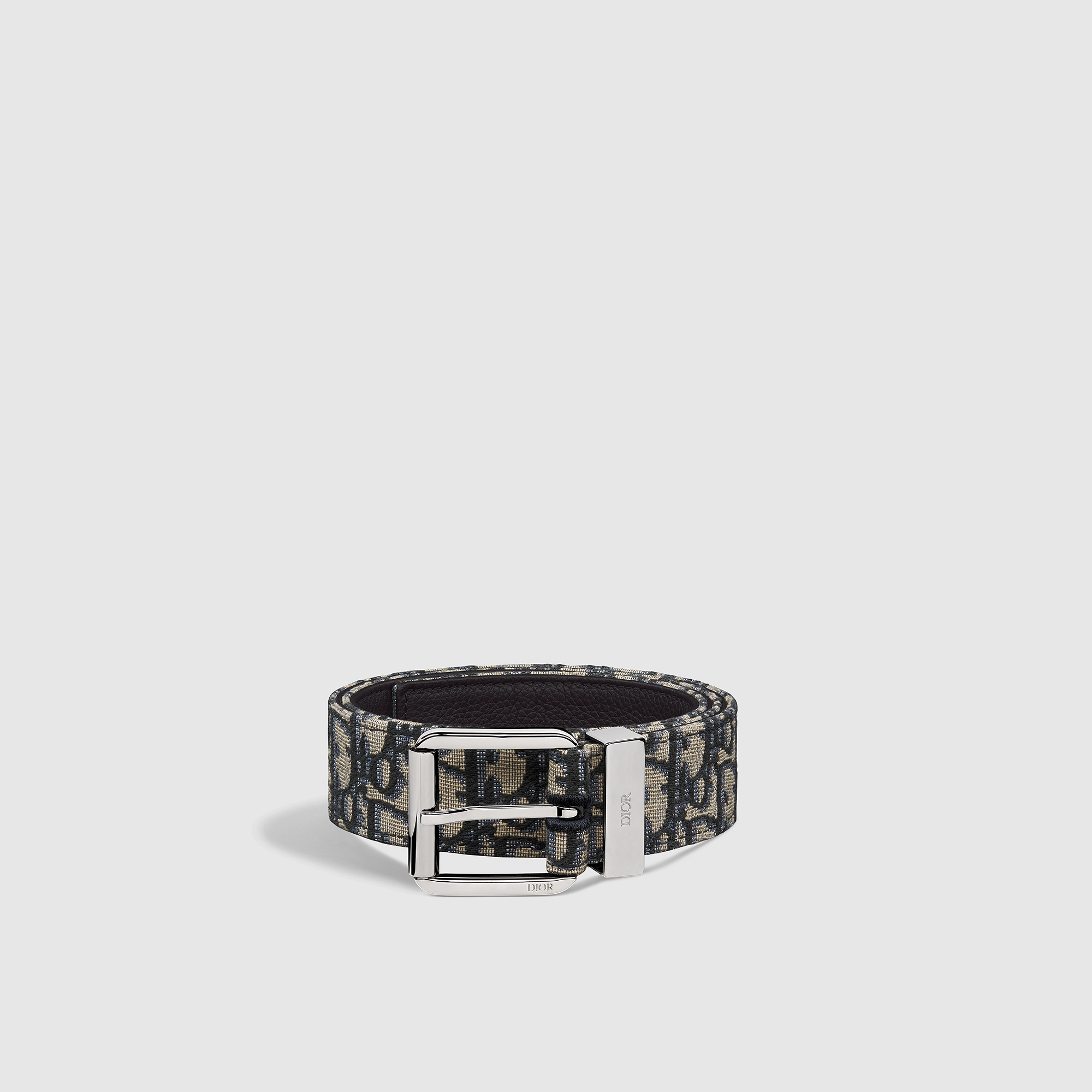 Belt Beige and Black Dior Oblique Jacquard with Black Grained Calfskin, 35 MM E03
