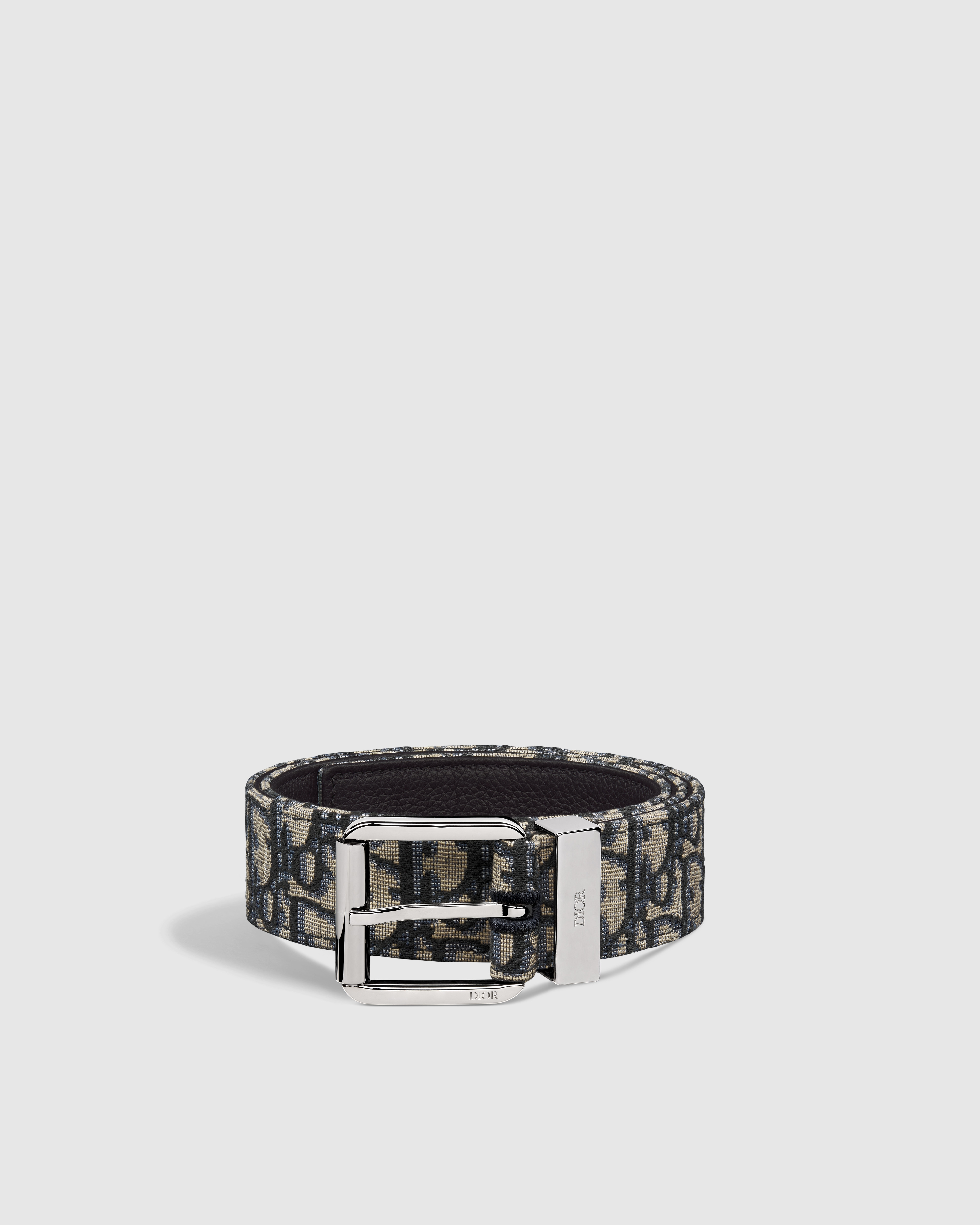 Belt Beige and Black Dior Oblique Jacquard with Black Grained Calfskin, 35 MM E03