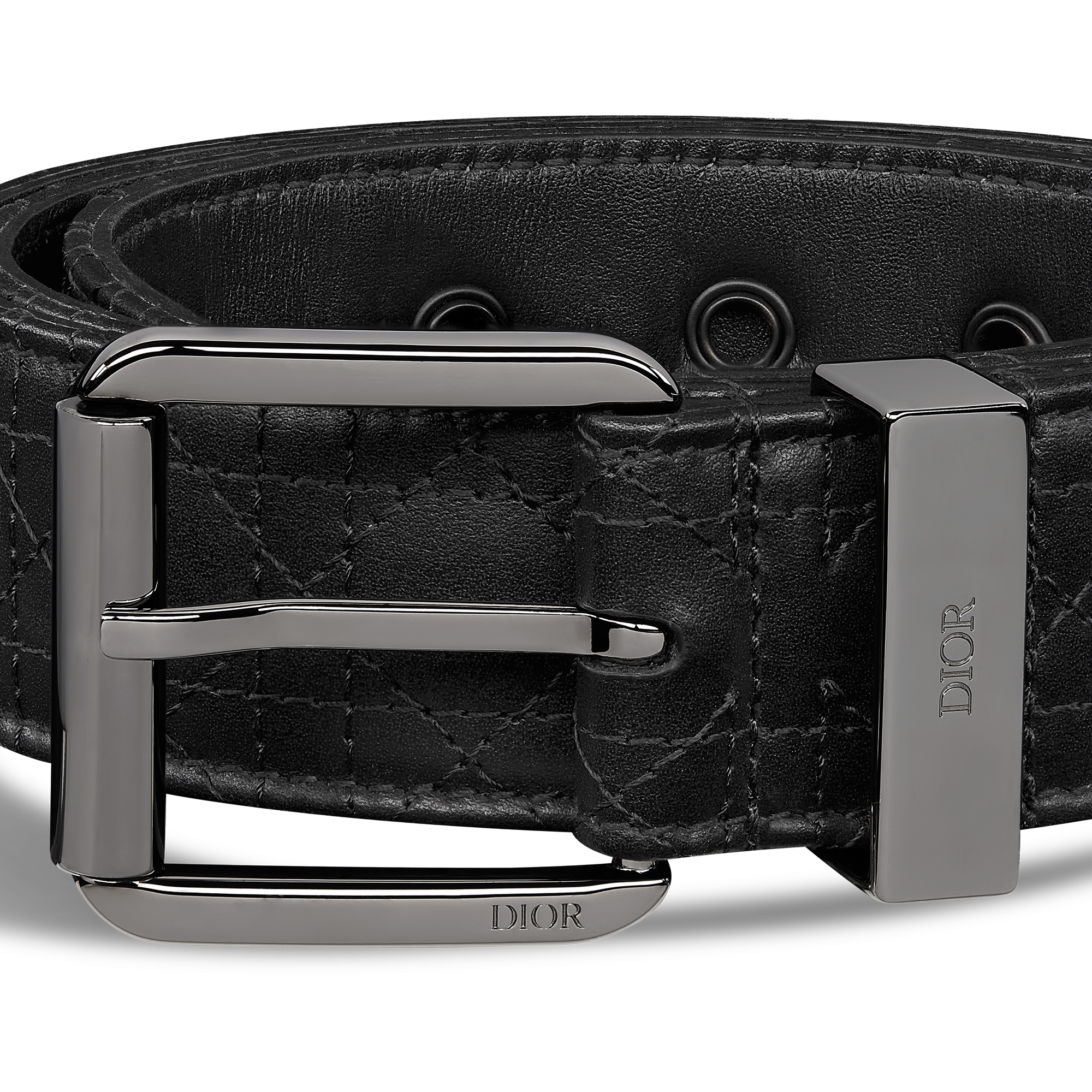 Ceinture Cuir Kumo Cannage noir, 35 mm E09