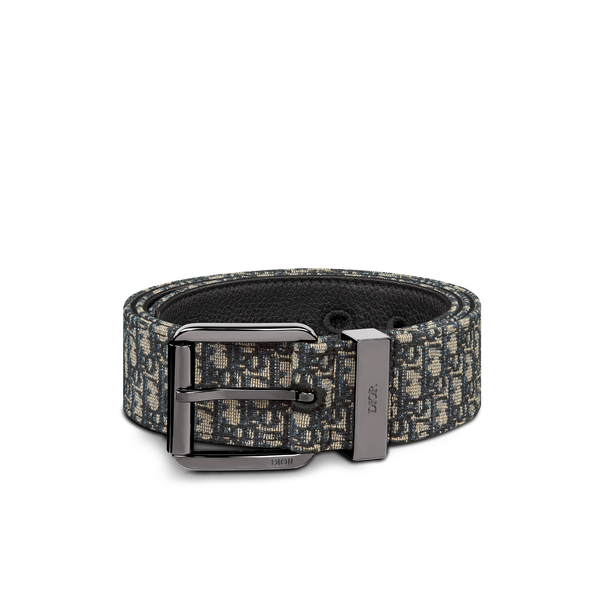 Gürtel Micro Dior Oblique Jacquard in Beige und Schwarz, 35 mm E03