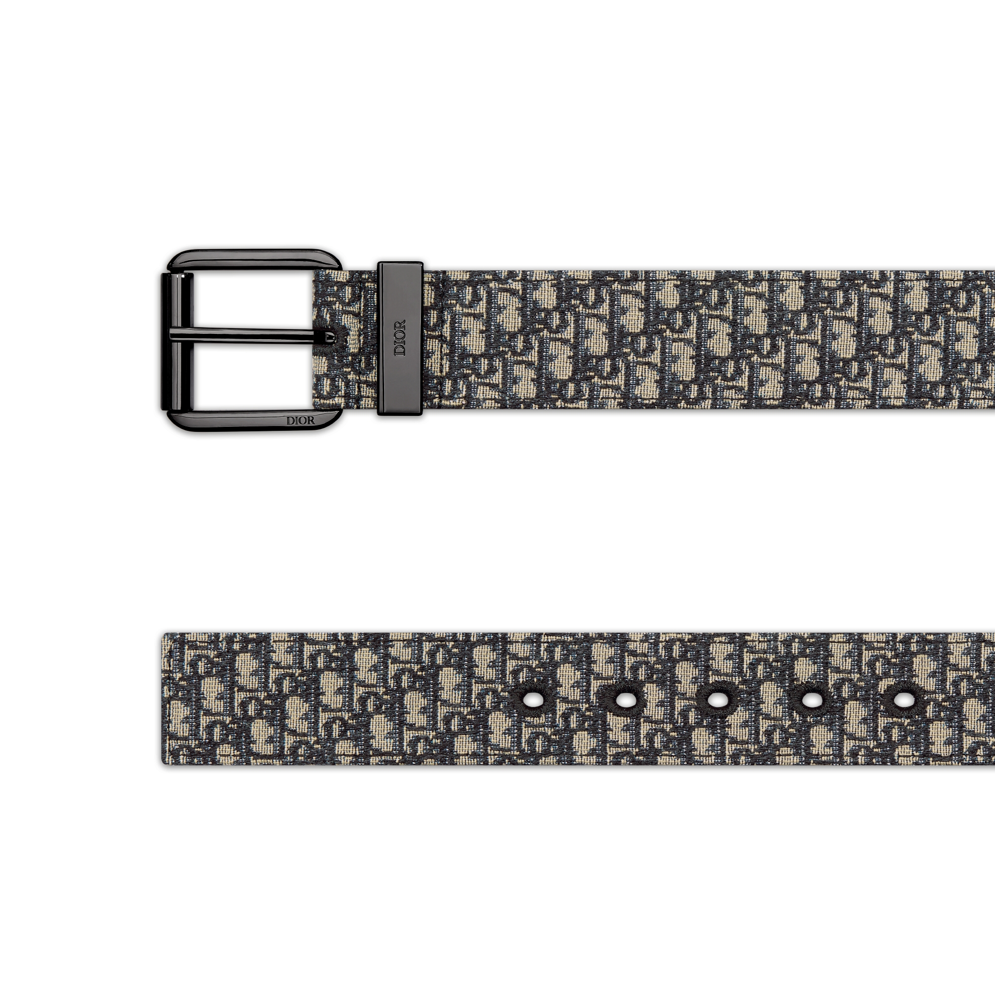 Gürtel Micro Dior Oblique Jacquard in Beige und Schwarz, 35 mm E06