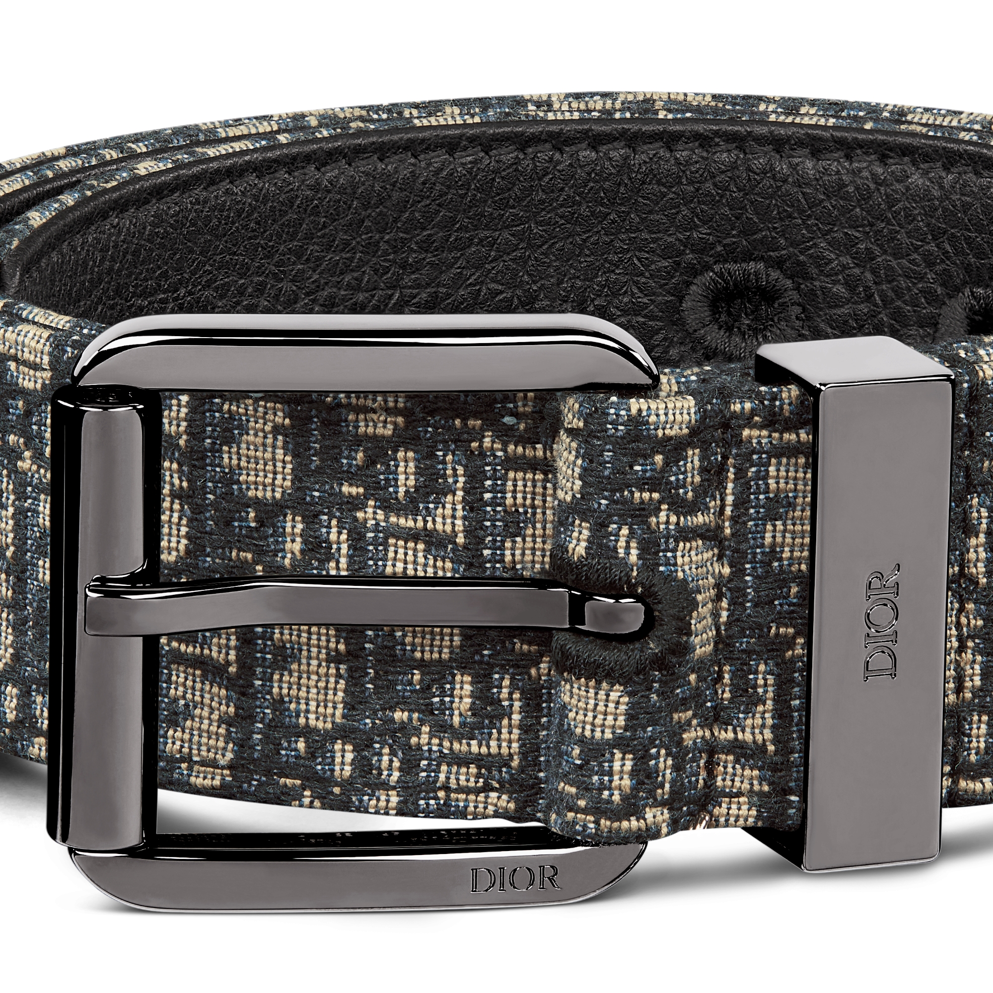 Gürtel Micro Dior Oblique Jacquard in Beige und Schwarz, 35 mm E09