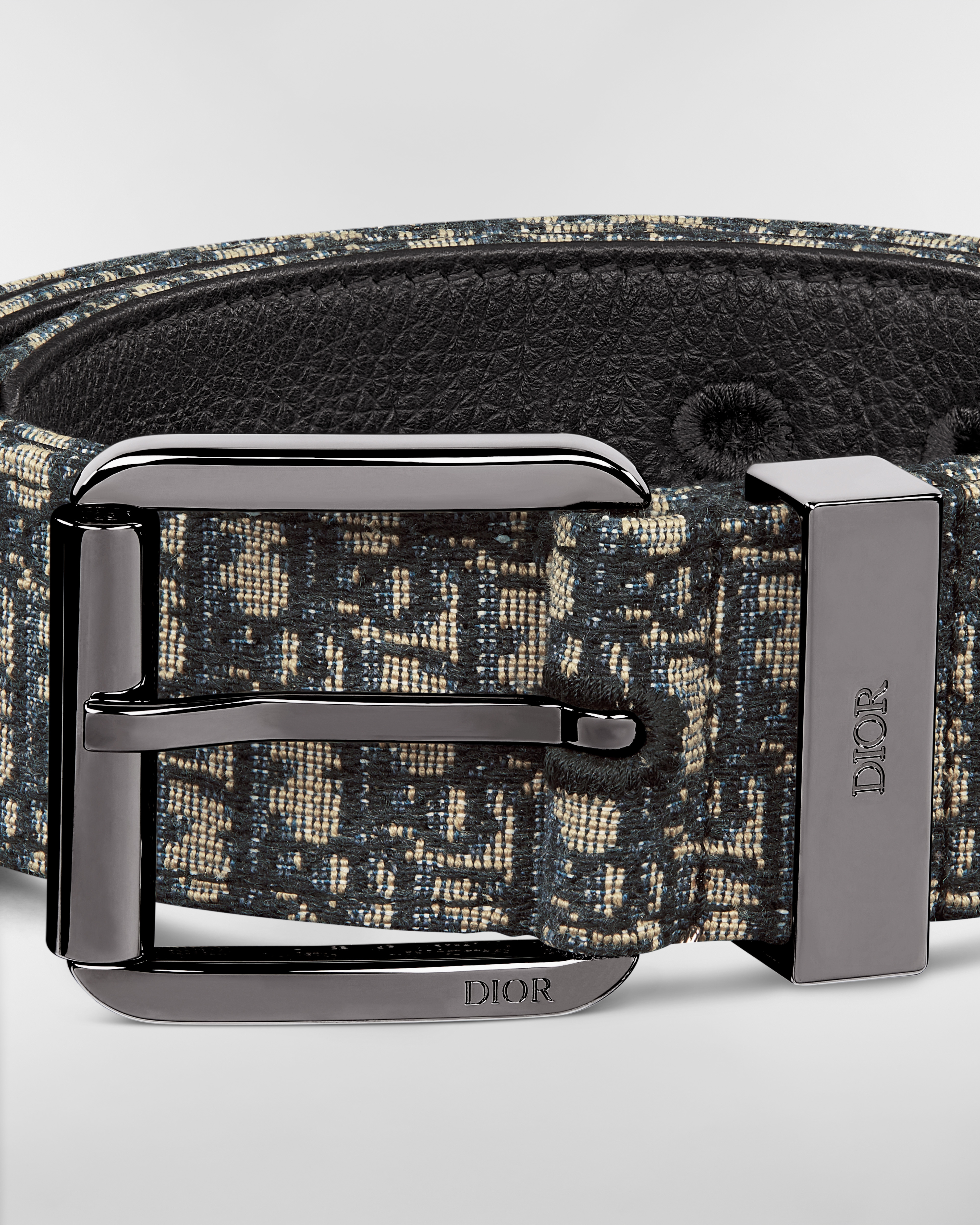 腰帶 米色和黑色微型 Dior Oblique 緹花，35 毫米 E09
