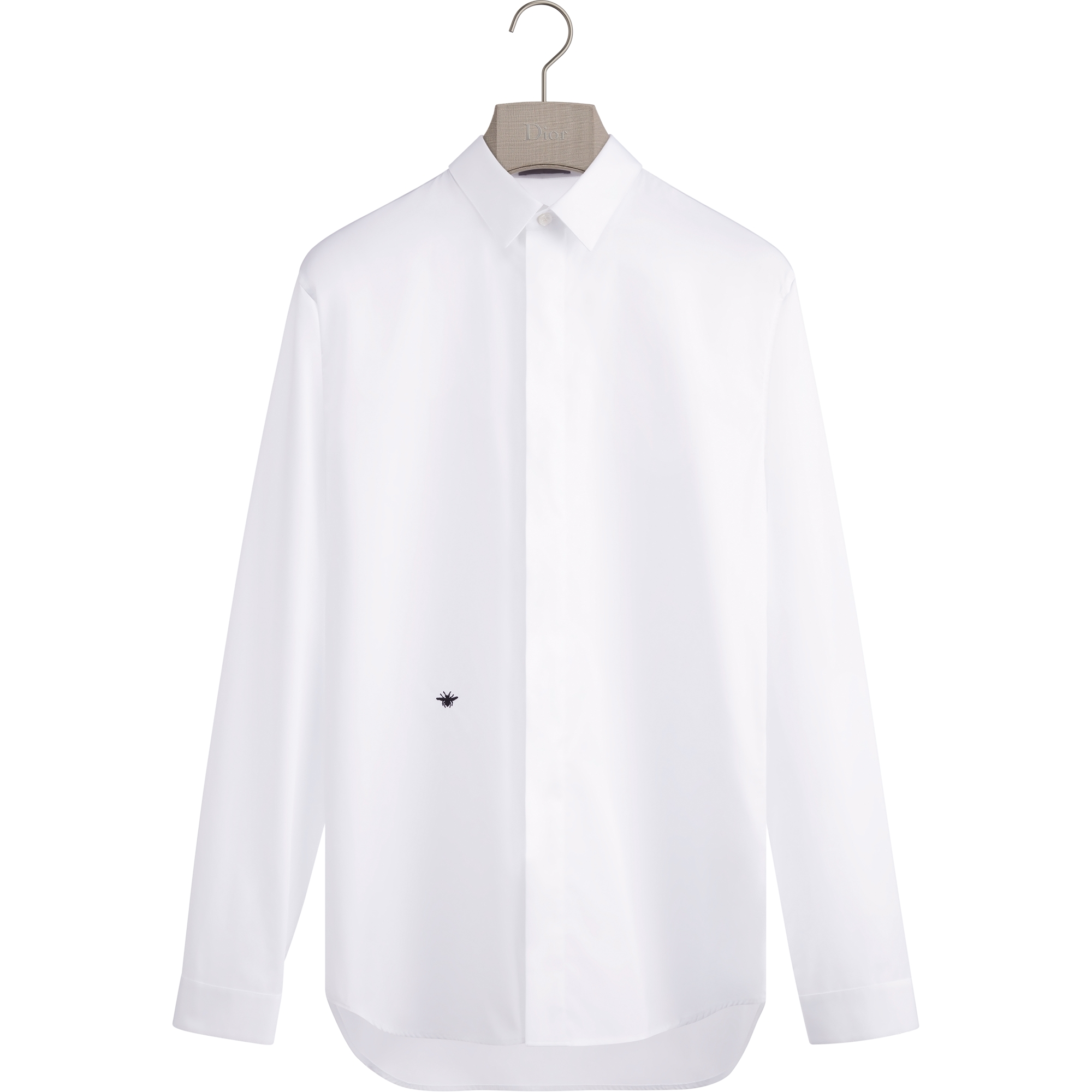 Shirt with Bee Embroidery White Cotton Poplin E01