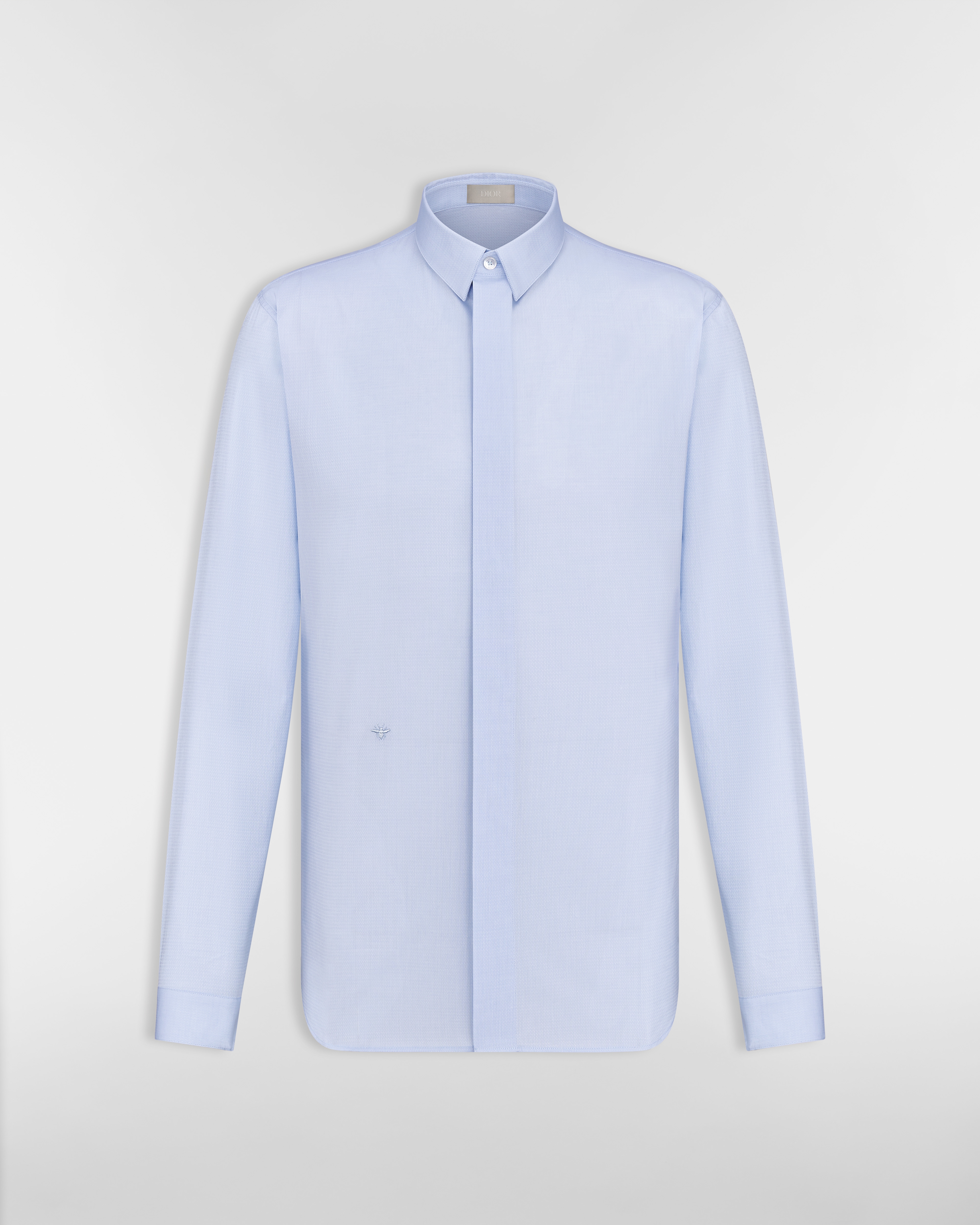 Shirt with Bee Embroidery Blue Cotton Poplin E01