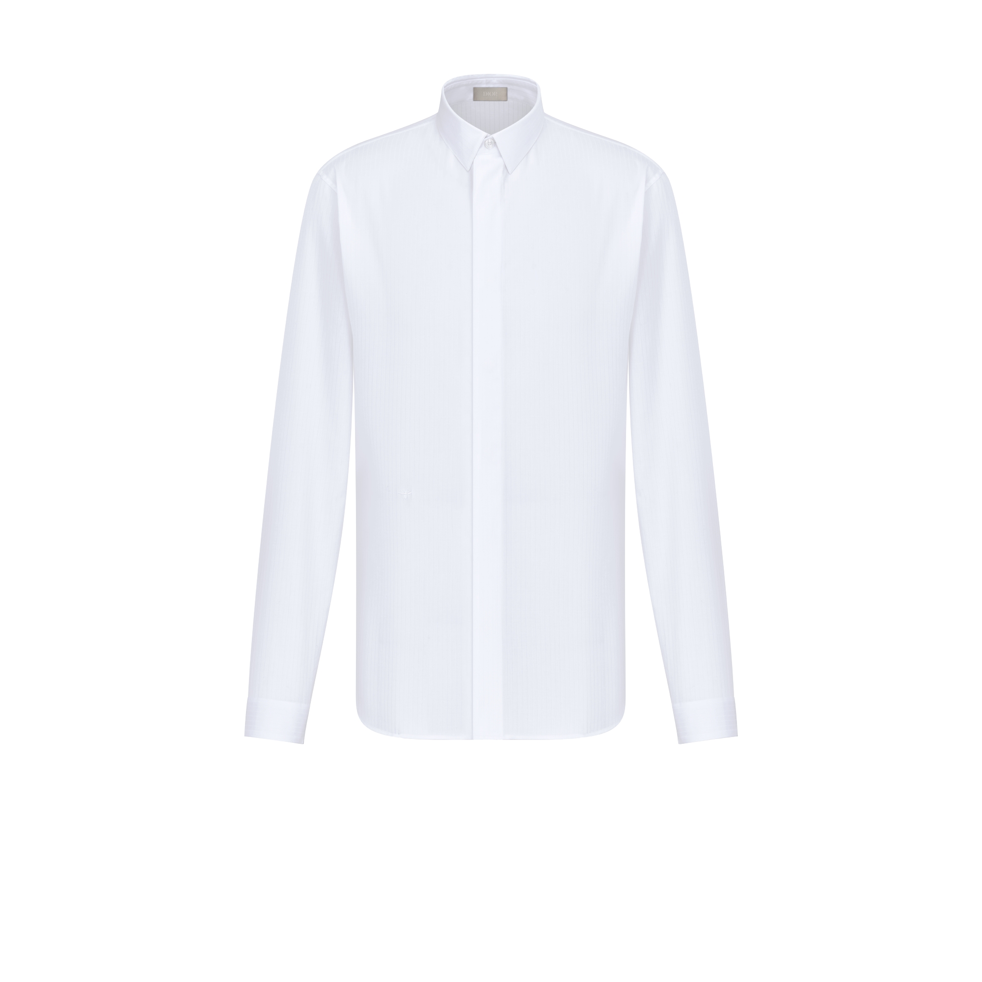 Shirt with Bee Embroidery White Striped Cotton Poplin E01