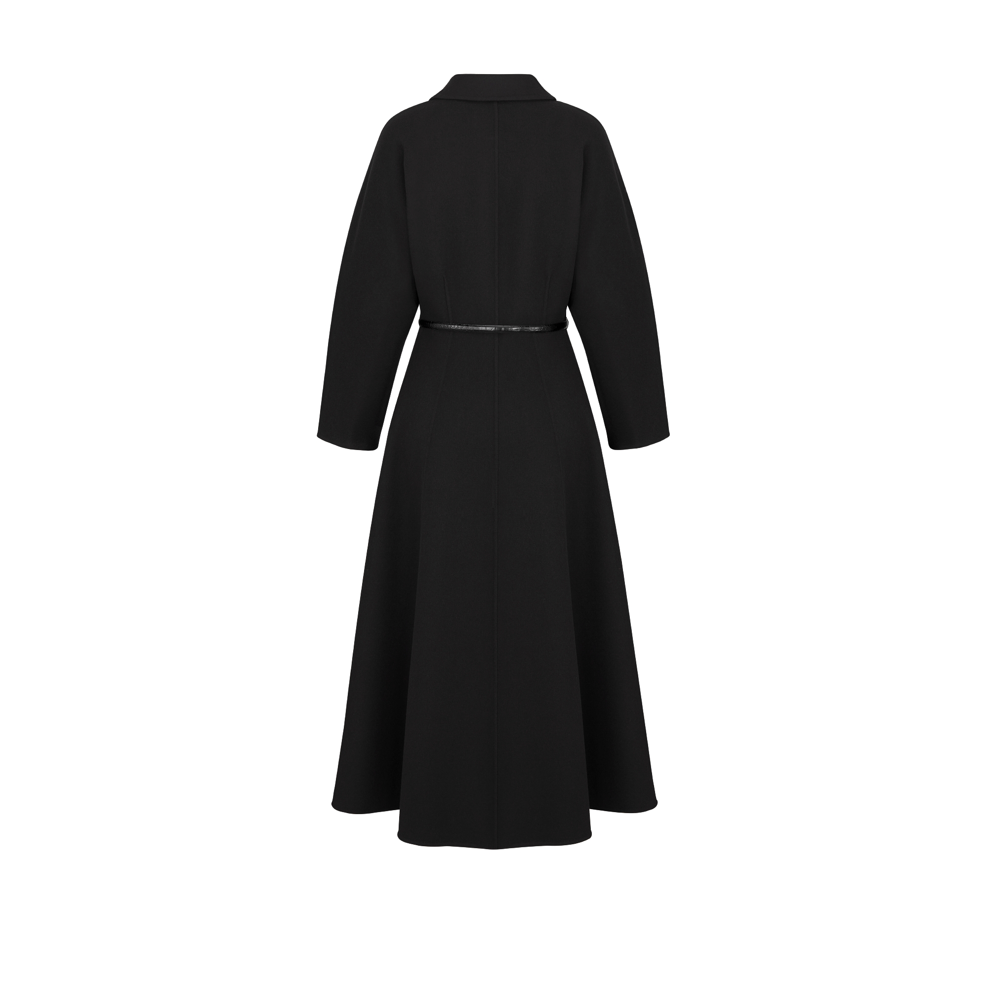 เสื้อโค้ทพร้อมเข็มขัด ผ้าวูลเวอร์จินสองด้านและผ้าแคชเมียร์สีดำ E08