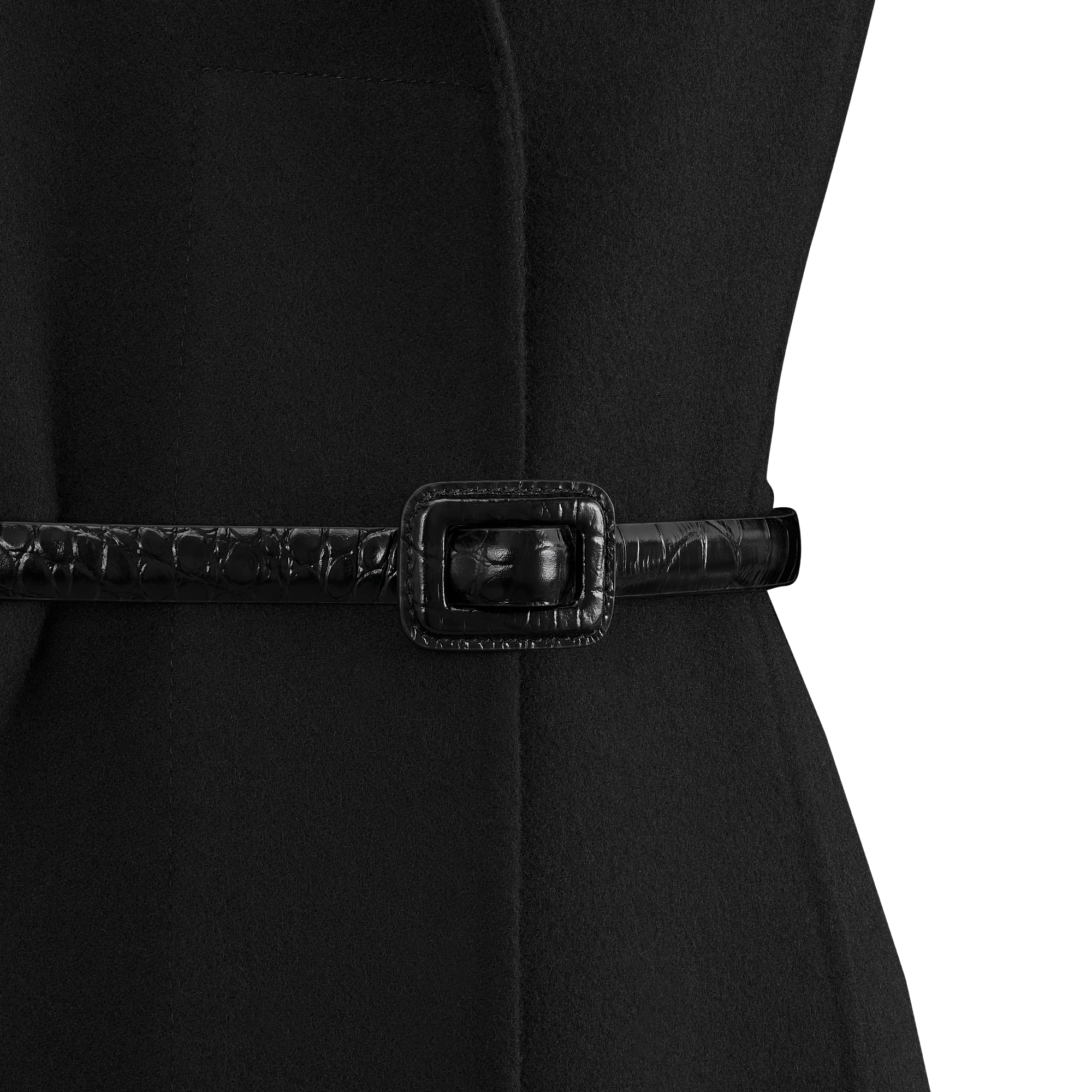 Coat with Belt Black Double-Sided Virgin Wool and Cashmere E09