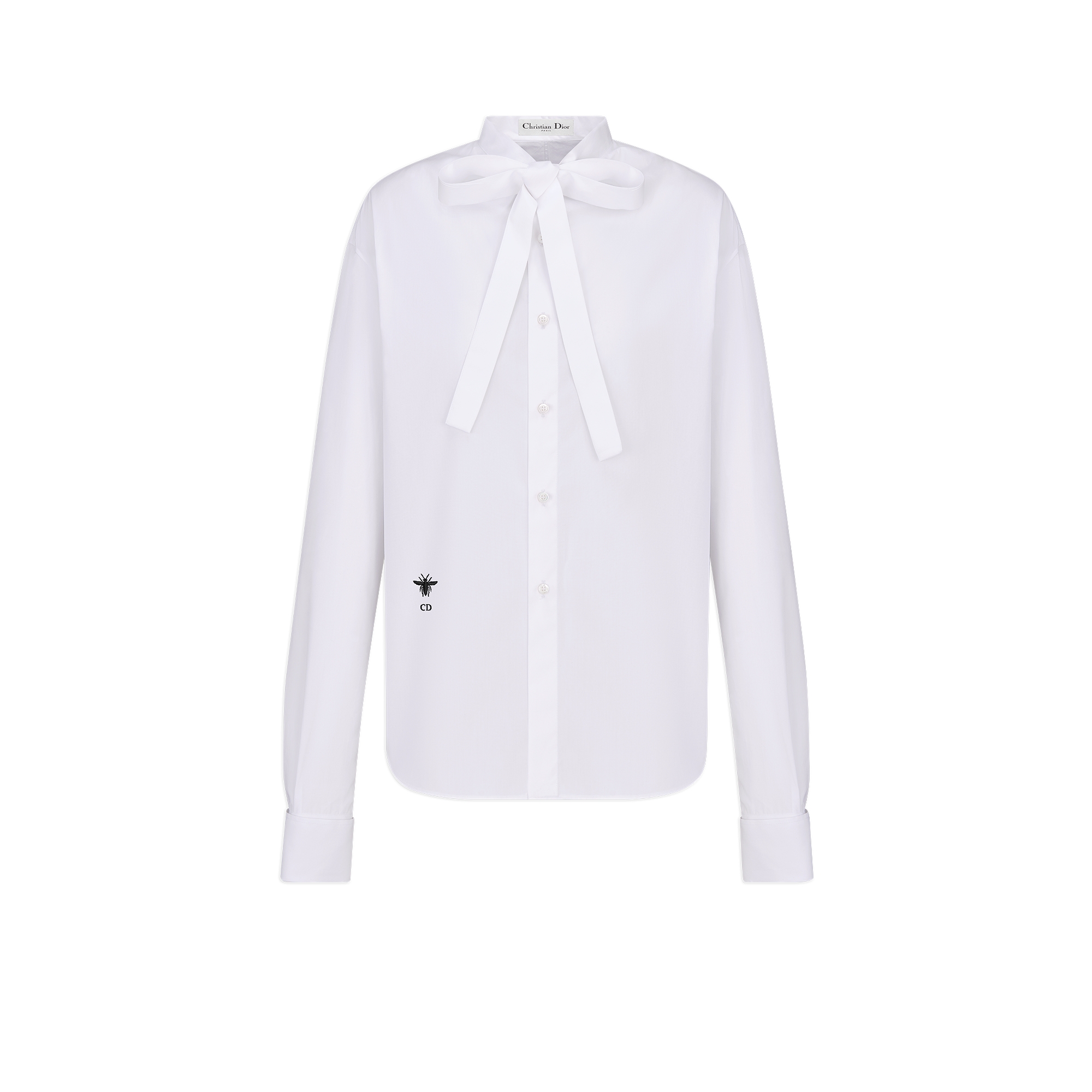 Blouse à Col Lavallière Popeline De Coton Blanc | DIOR