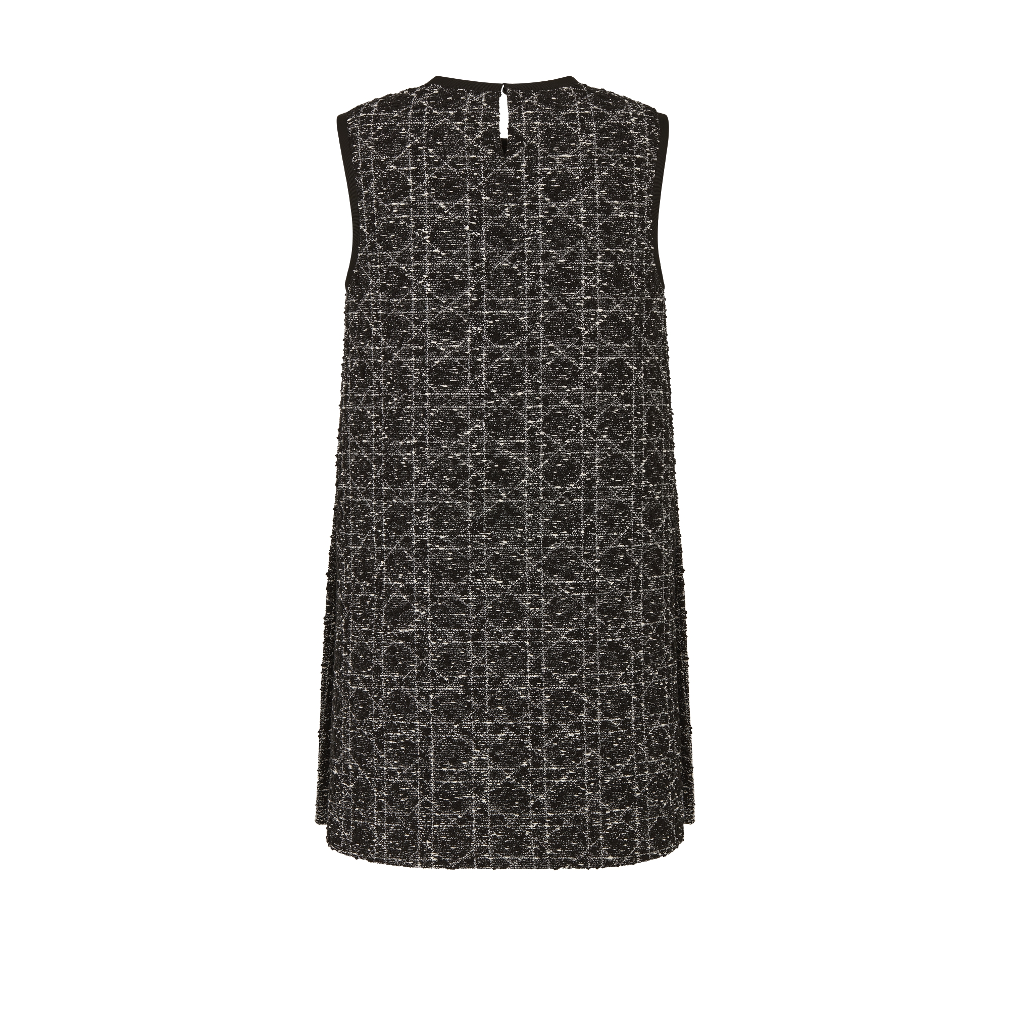 Tunique sans manches Macrocannage Tweed de coton mélangé noir et blanc E08